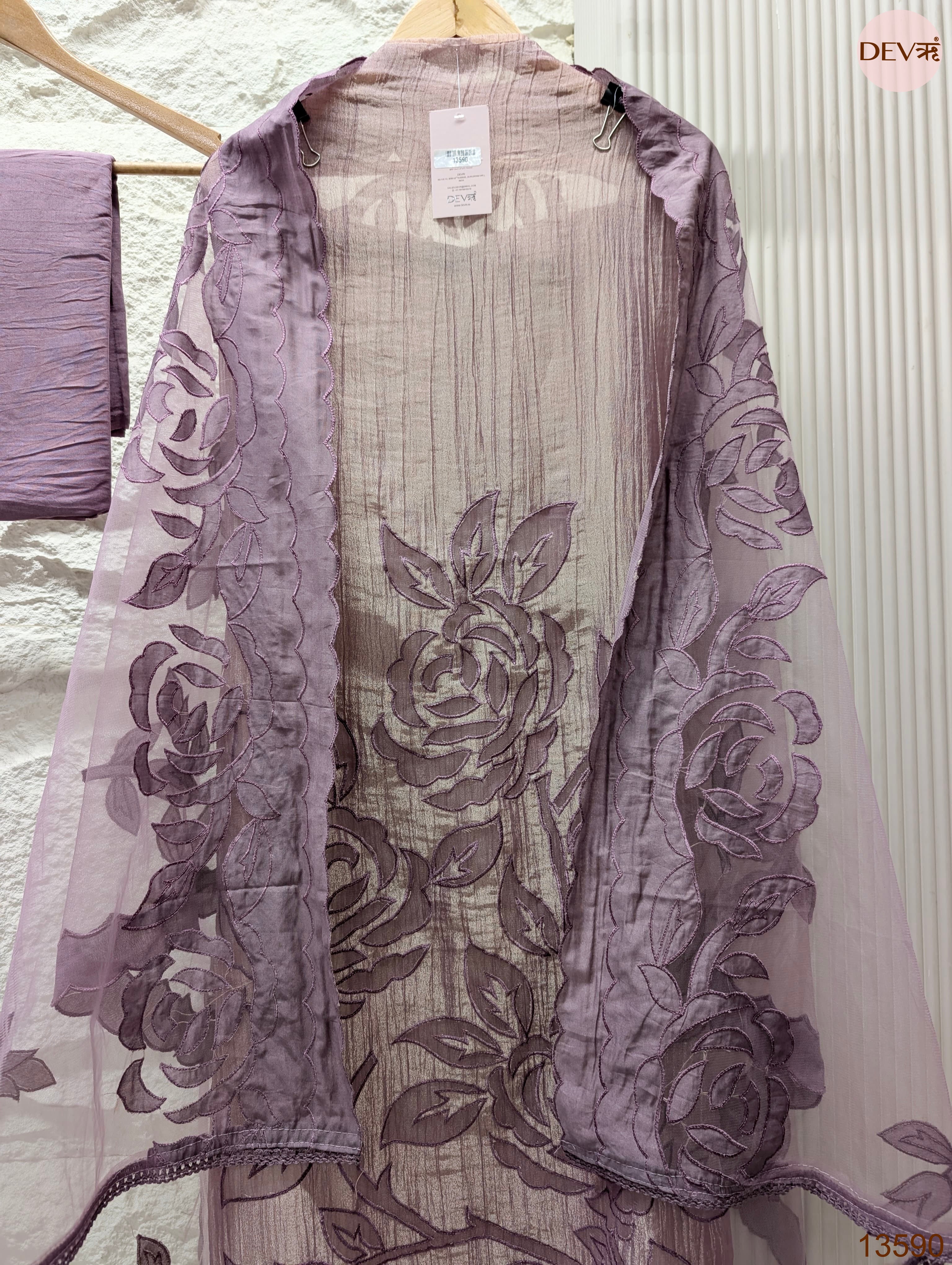 Purple Tissue Crush Silk Embroidered Unstitched 3-Piece Suit (Devri – D.No 13590)