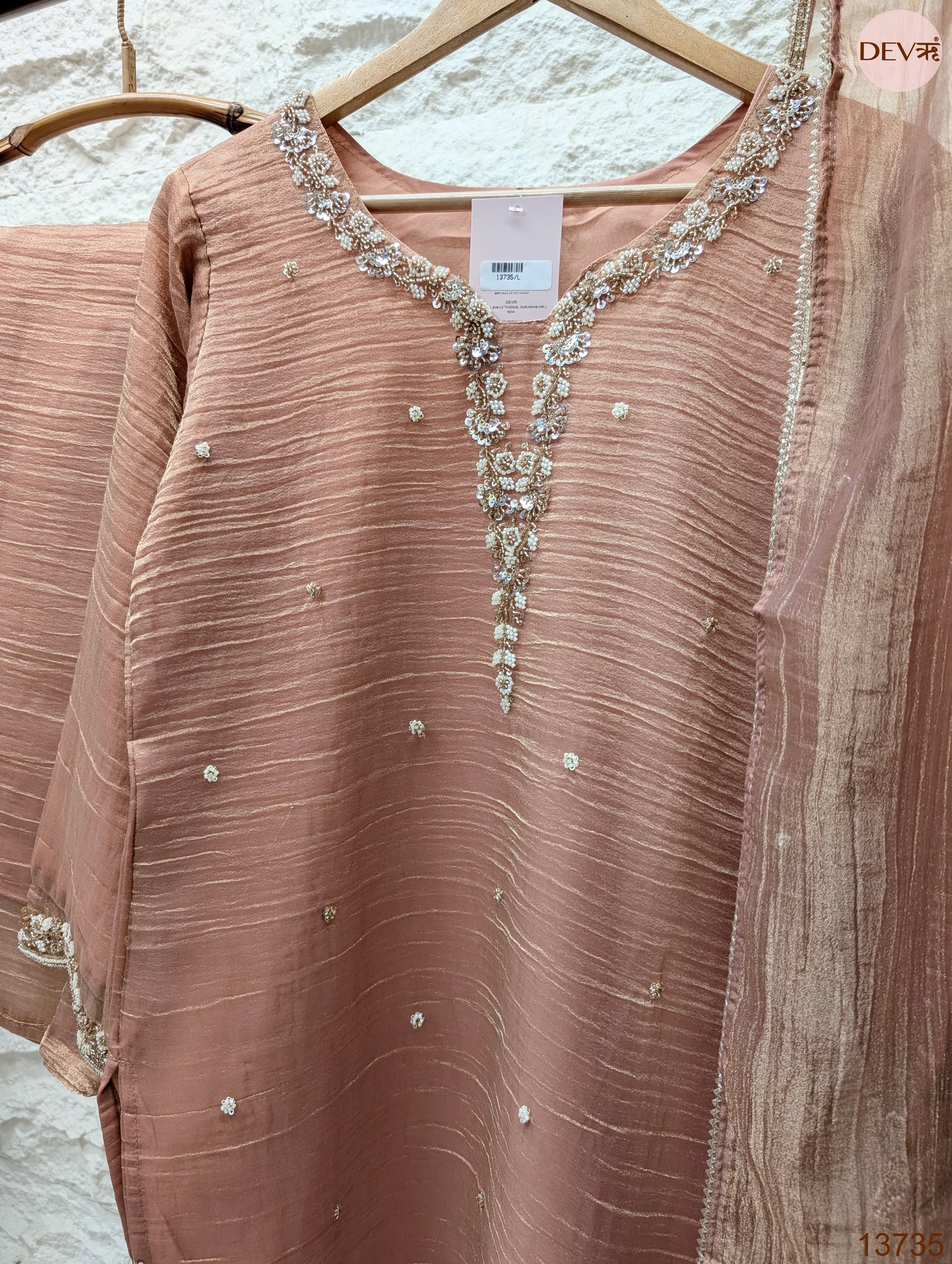 Gulnaar Tissue crush Silk Embroidered Blush Pink 3-Piece Set (Devri – D.No 13735)