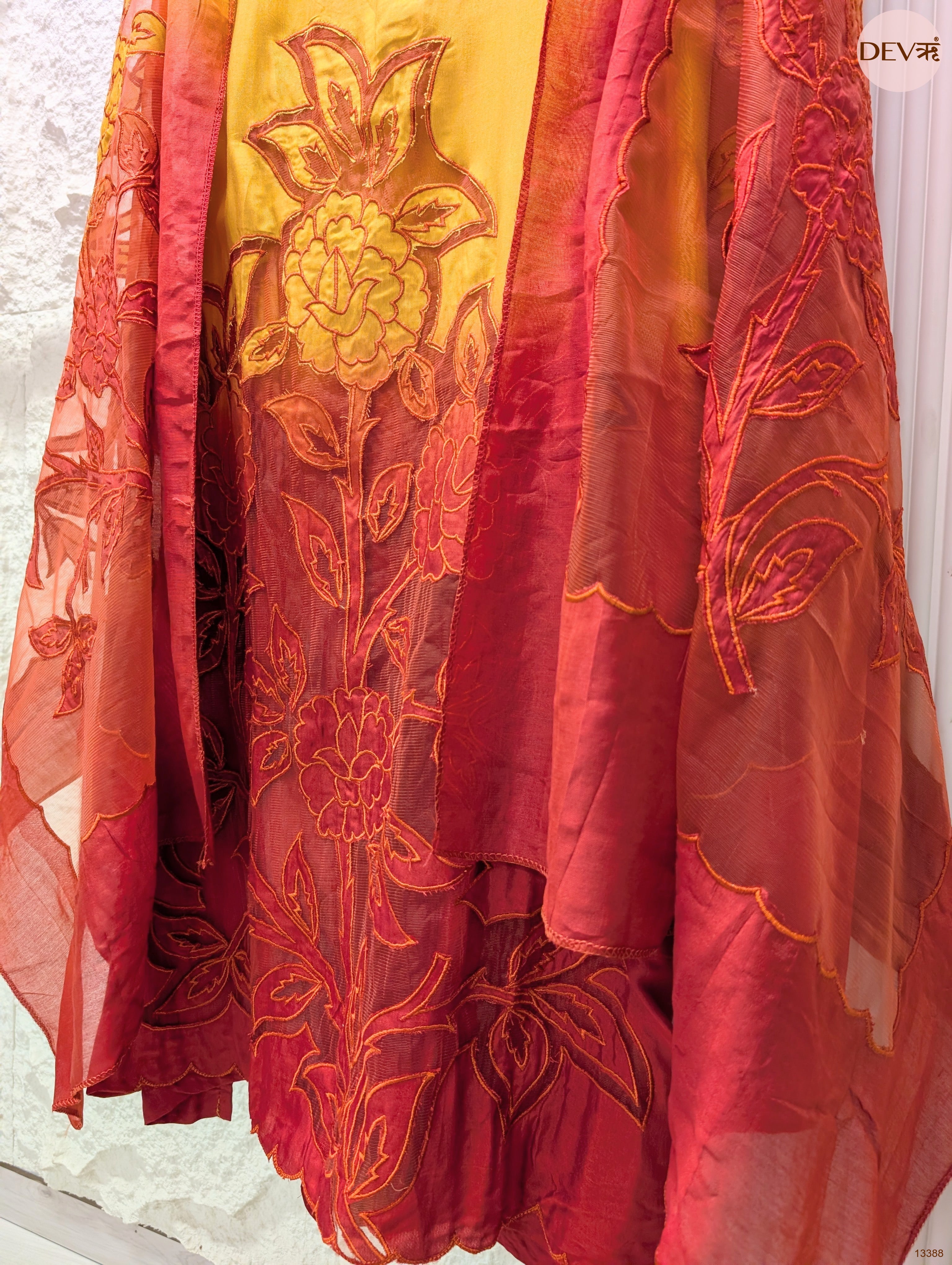 Mustard Muslin Embroidered Unstitched 3-Piece Suit (Devri – D.No 13388)