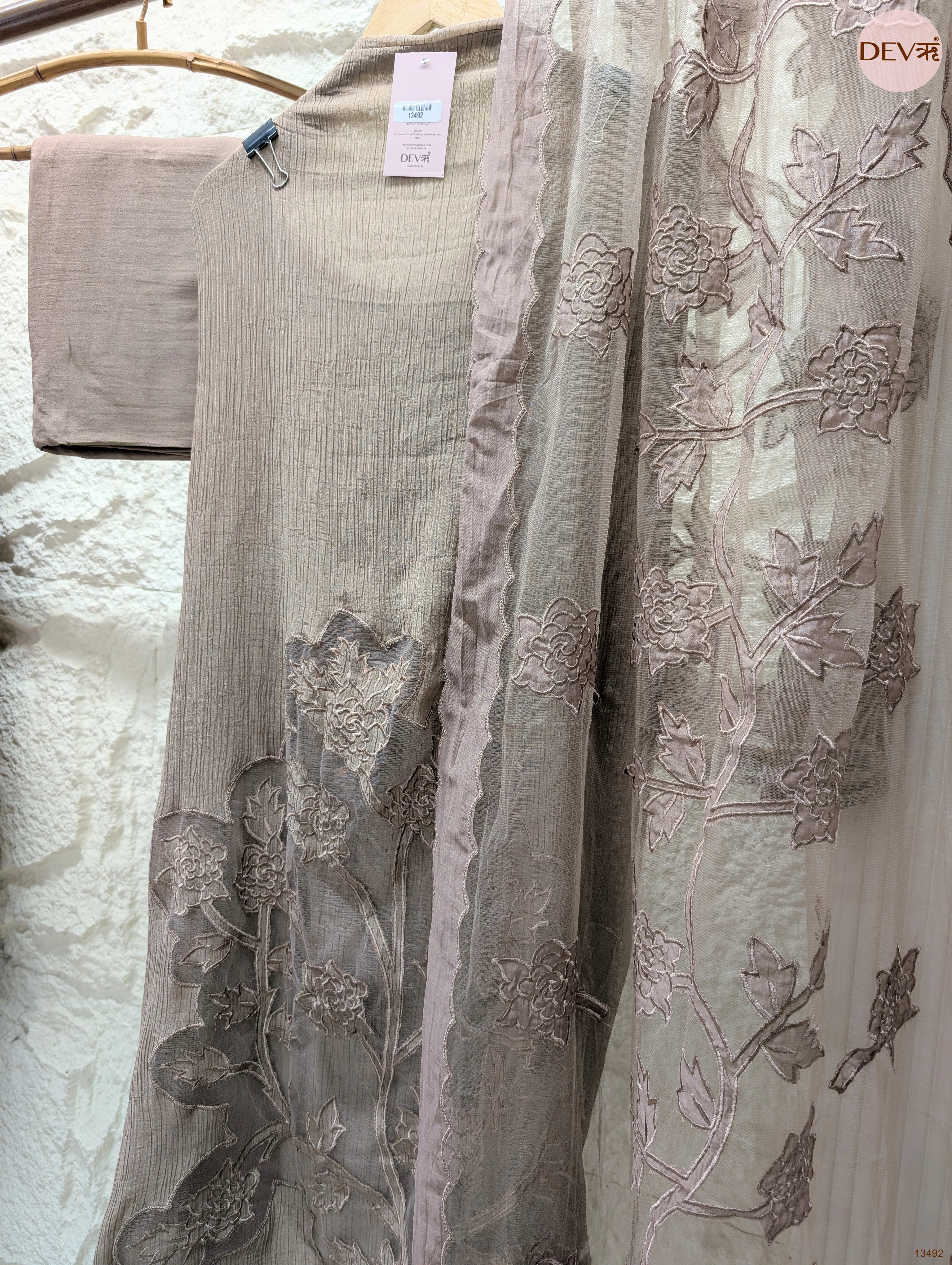 Grey Mul Crush Embroidered Unstitched 3-Piece Suit (Devri – D.No 13492)