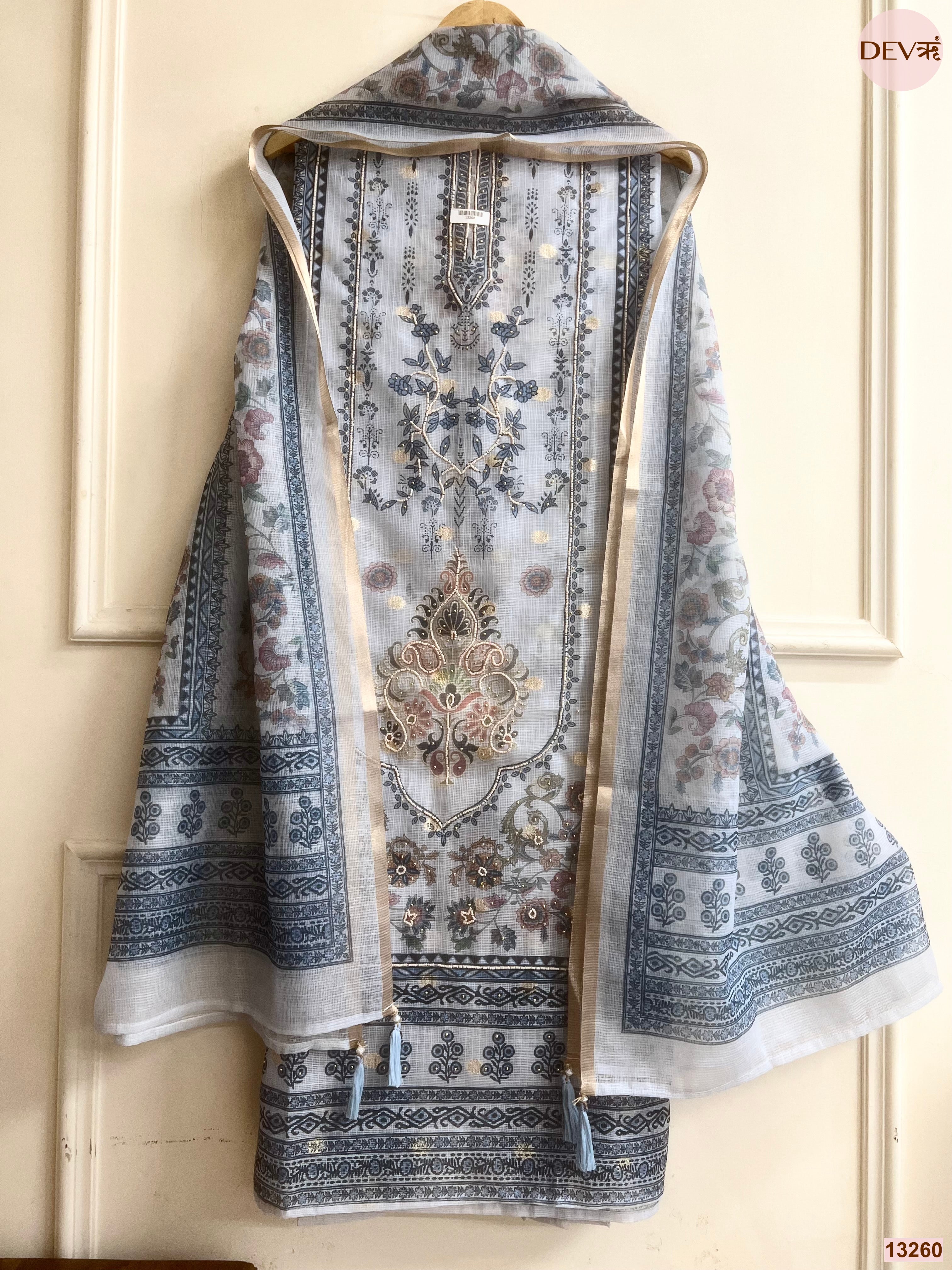 Blue Kota Printed Unstitched 3-Piece Suit (Devri – D.No 13260)