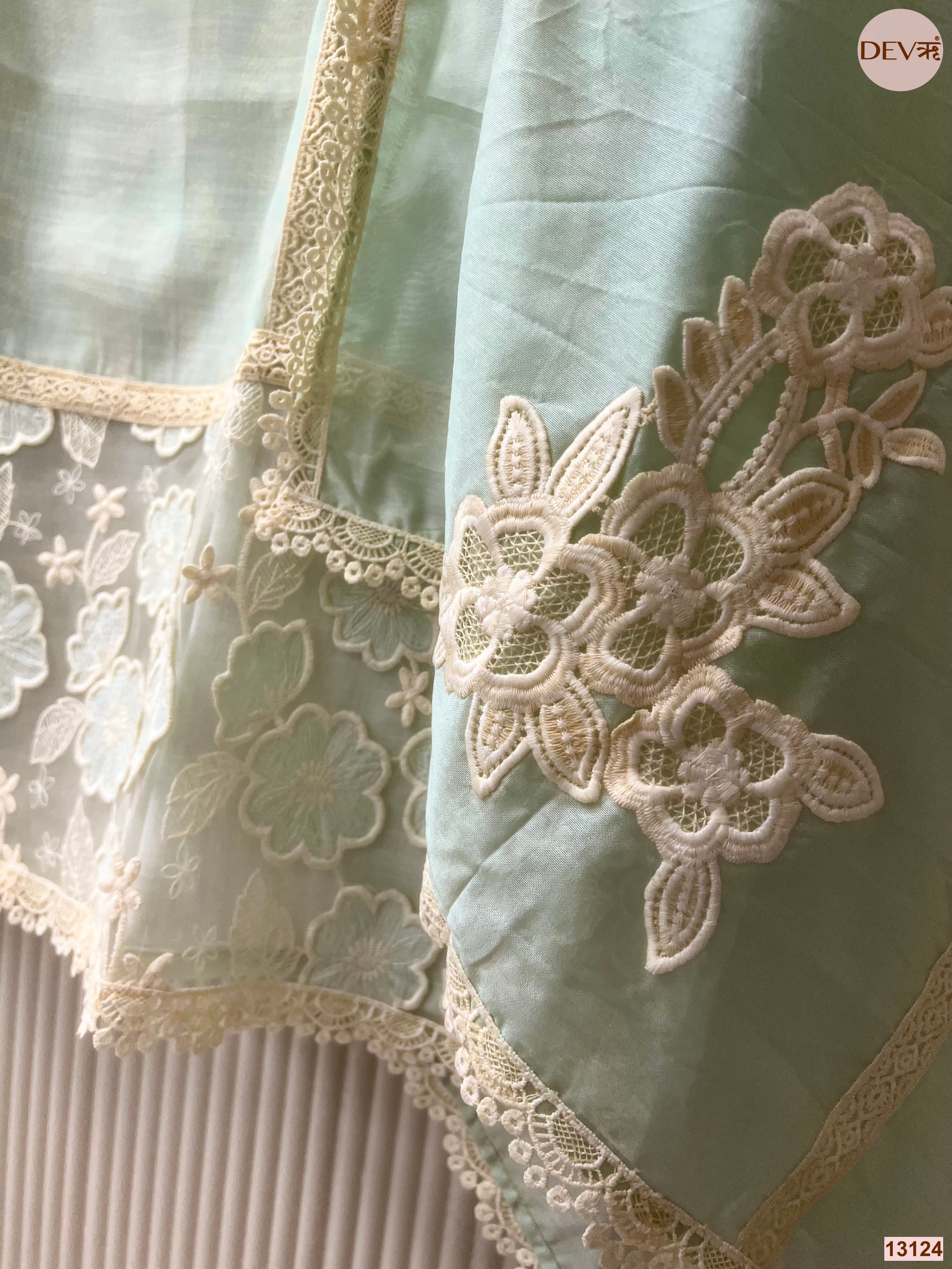 Mint Linen Cotton Embroidered Unstitched 3-Piece Suit (Devri – D.No 13124)