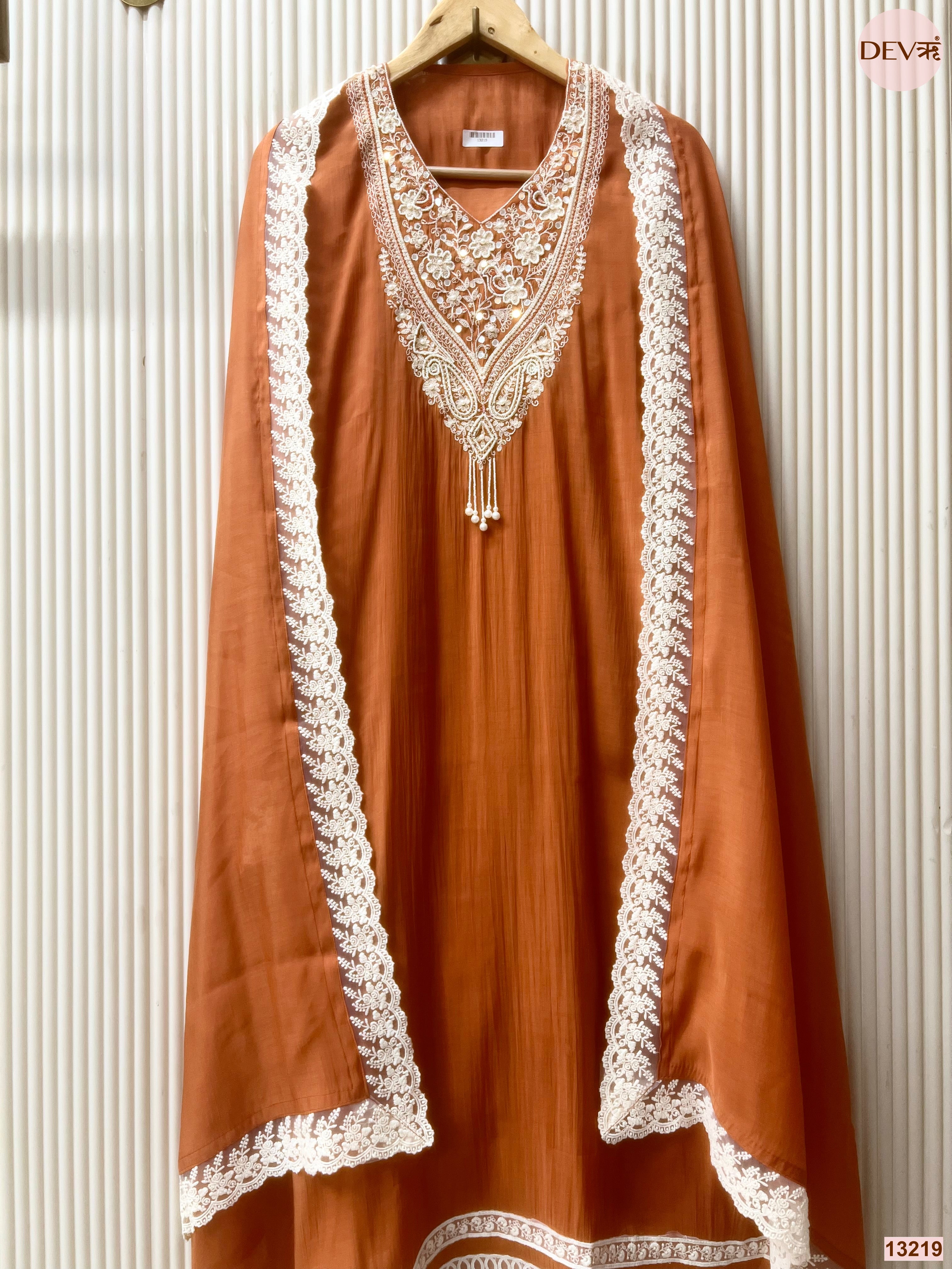 Rust Mul Cotton Embroidered Unstitched 3-Piece Suit (Devri – D.No 13219)