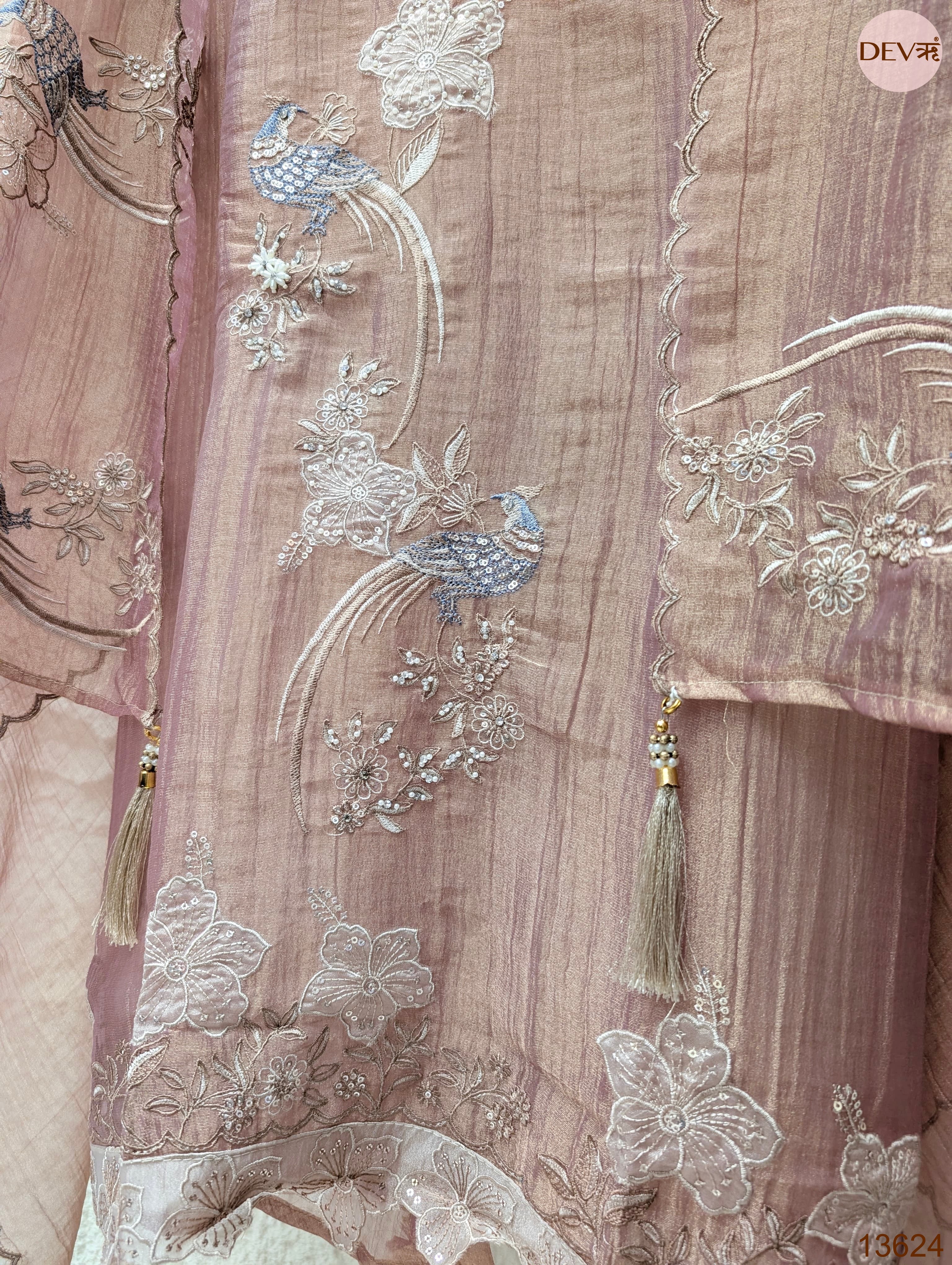 Pink Tissue Crush Silk Embroidered Unstitched 3-Piece Suit (Devri – D.No 13624)