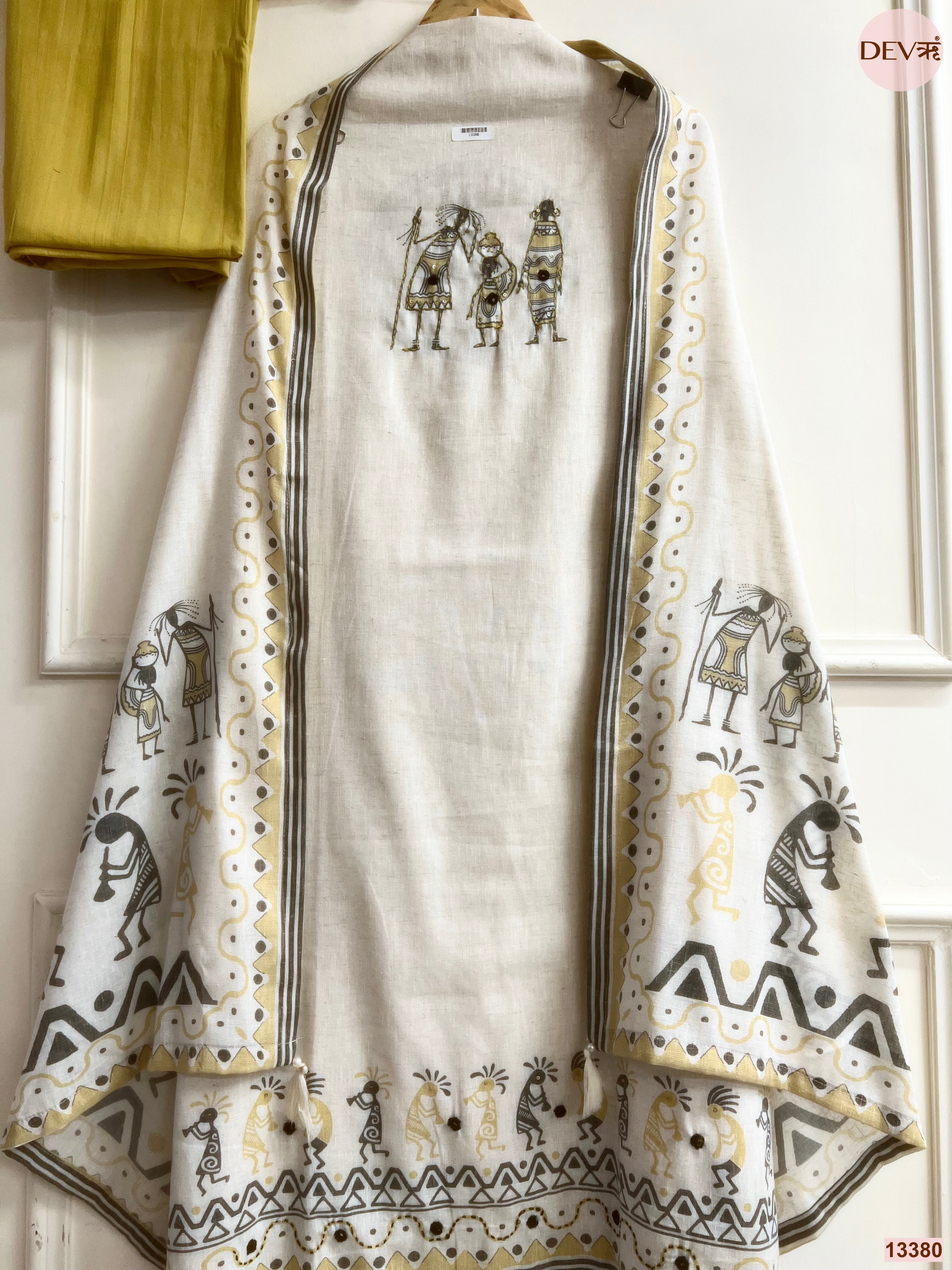 Off White Khadi Cotton Printed Unstitched 3-Piece Suit (Devri – D.No 13380)