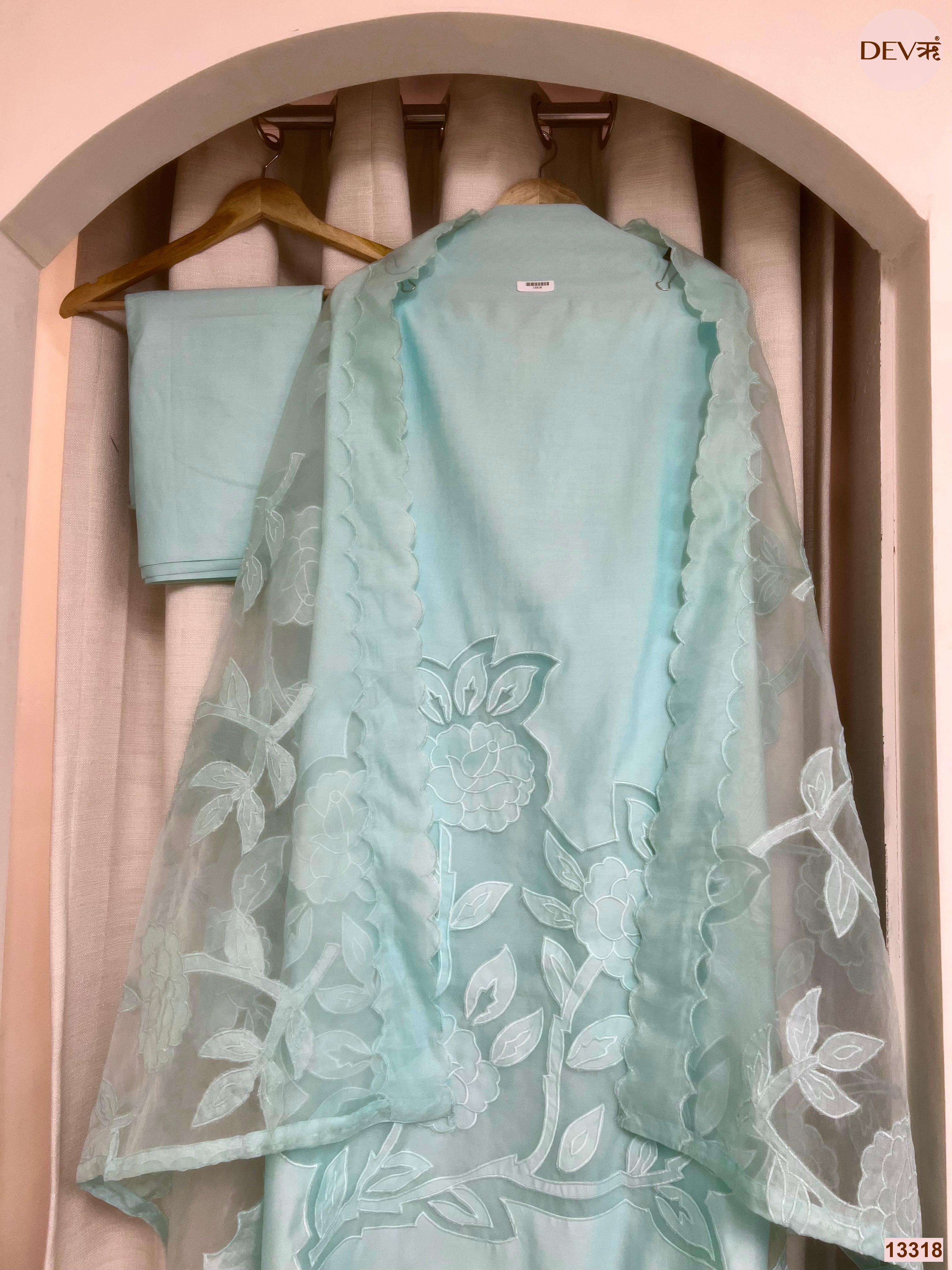 Aqua Embroidered Unstitched 3-Piece Suit (Devri – D.No 13318)