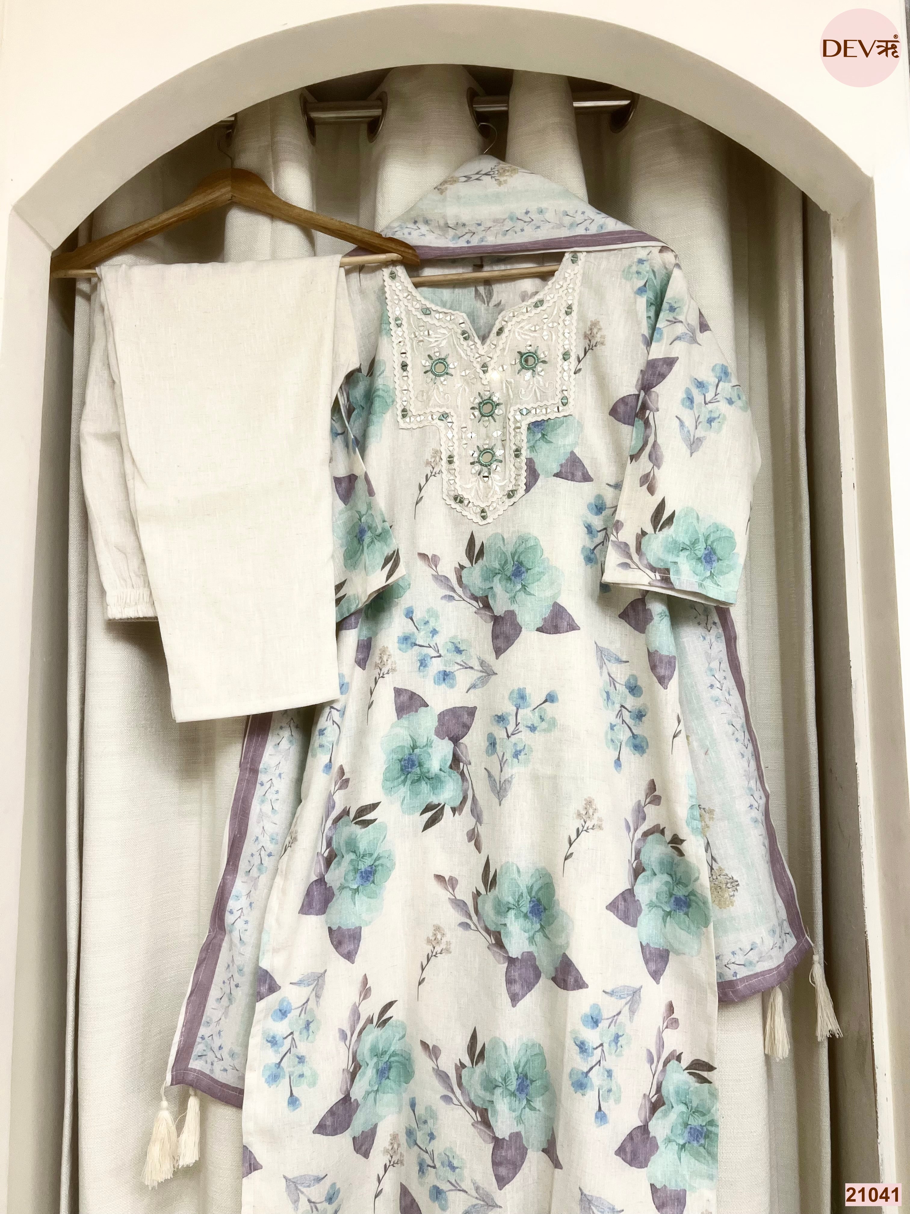 Gulnaar Pure Cotton Embroidered Off-White 3-Piece Set (Devri – D.No 21041)