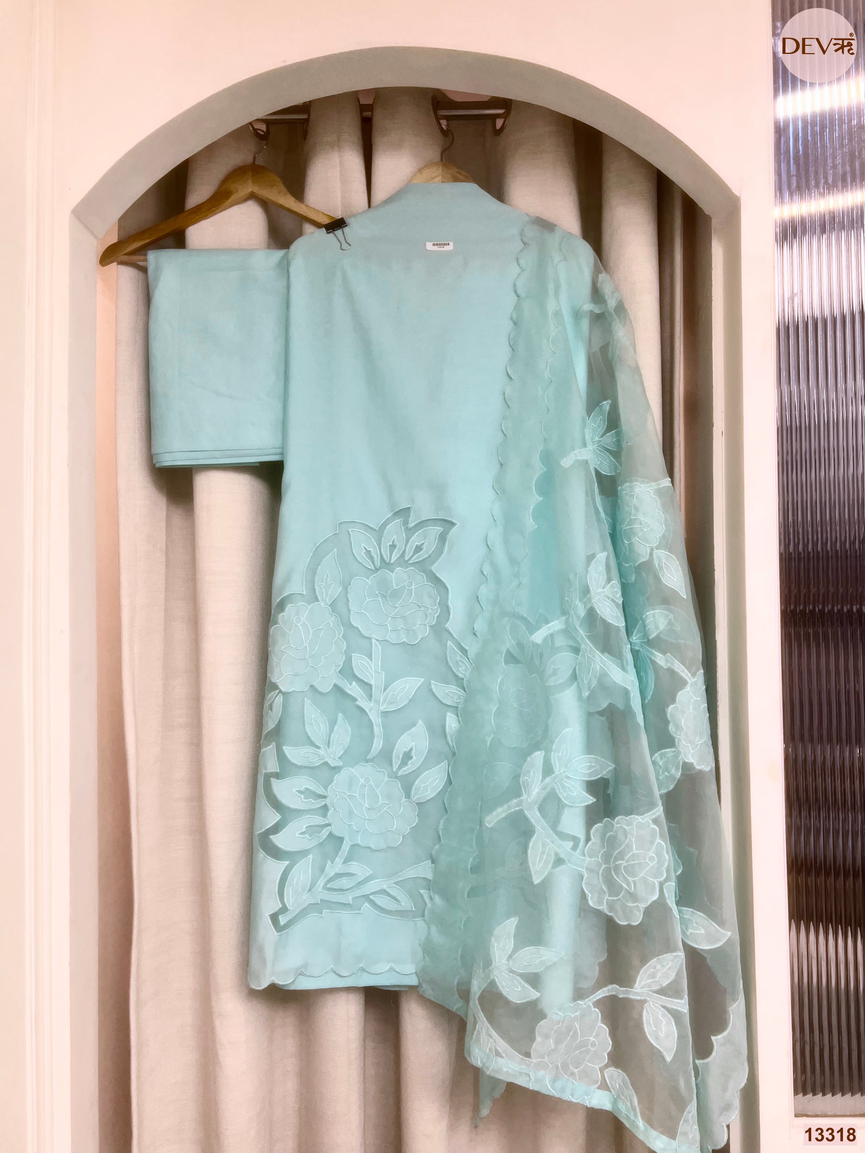 Aqua Embroidered Unstitched 3-Piece Suit (Devri – D.No 13318)