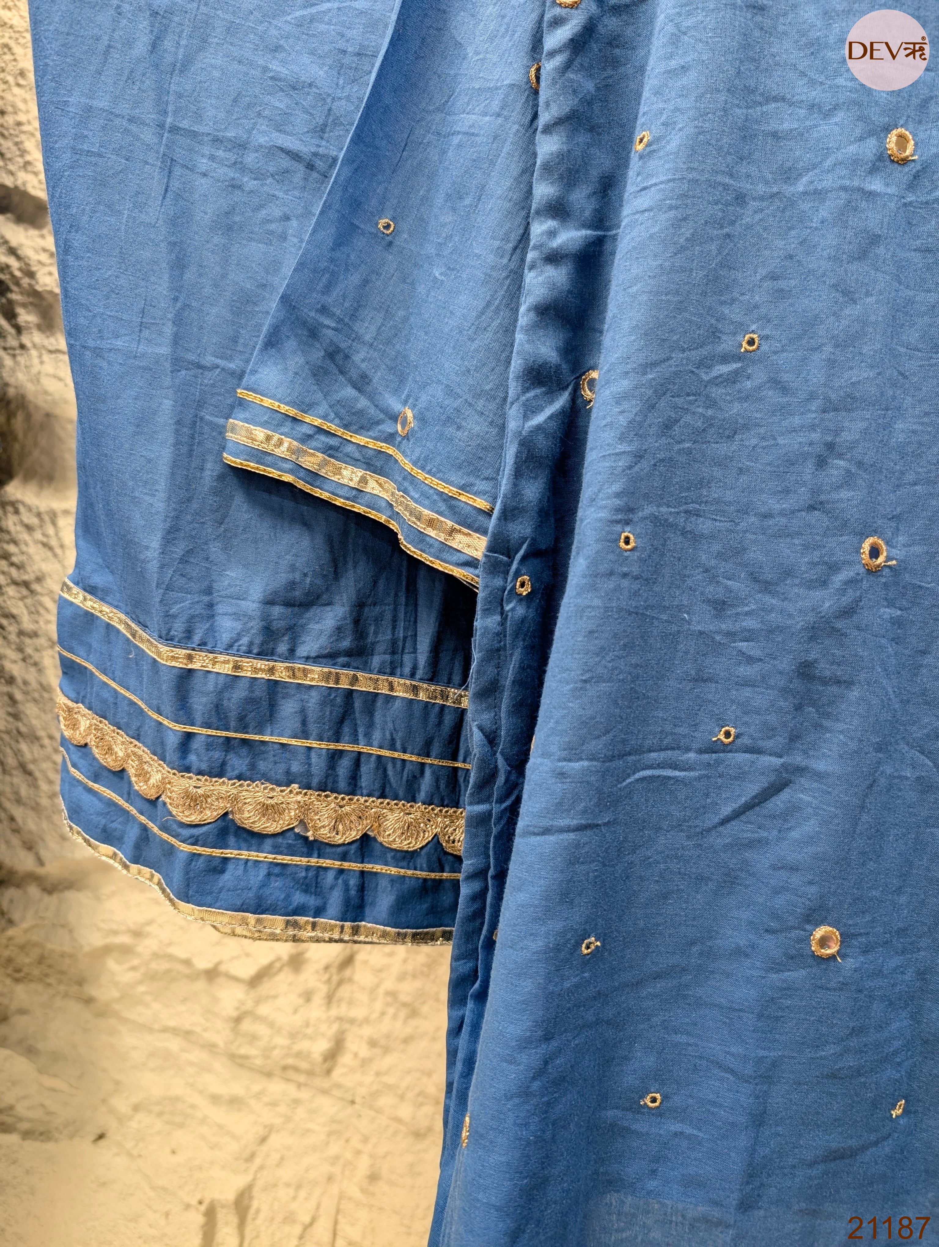 Neelika Pure mul cotton Embroidered Blue 3-Piece Set (Devri – D.No 21187)
