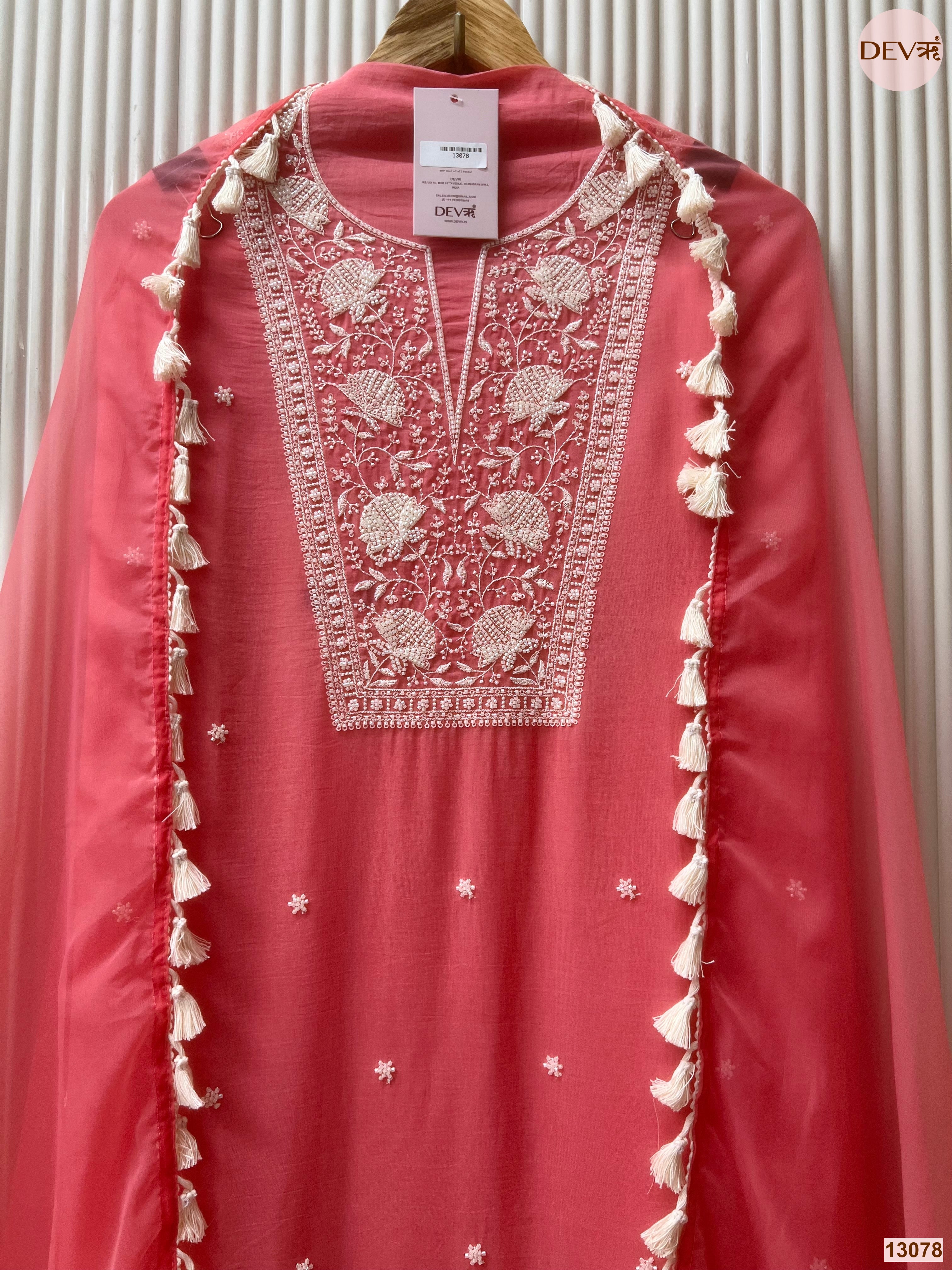 Pink Mul Cotton Embroidered Unstitched 3-Piece Suit (Devri – D.No 13078)