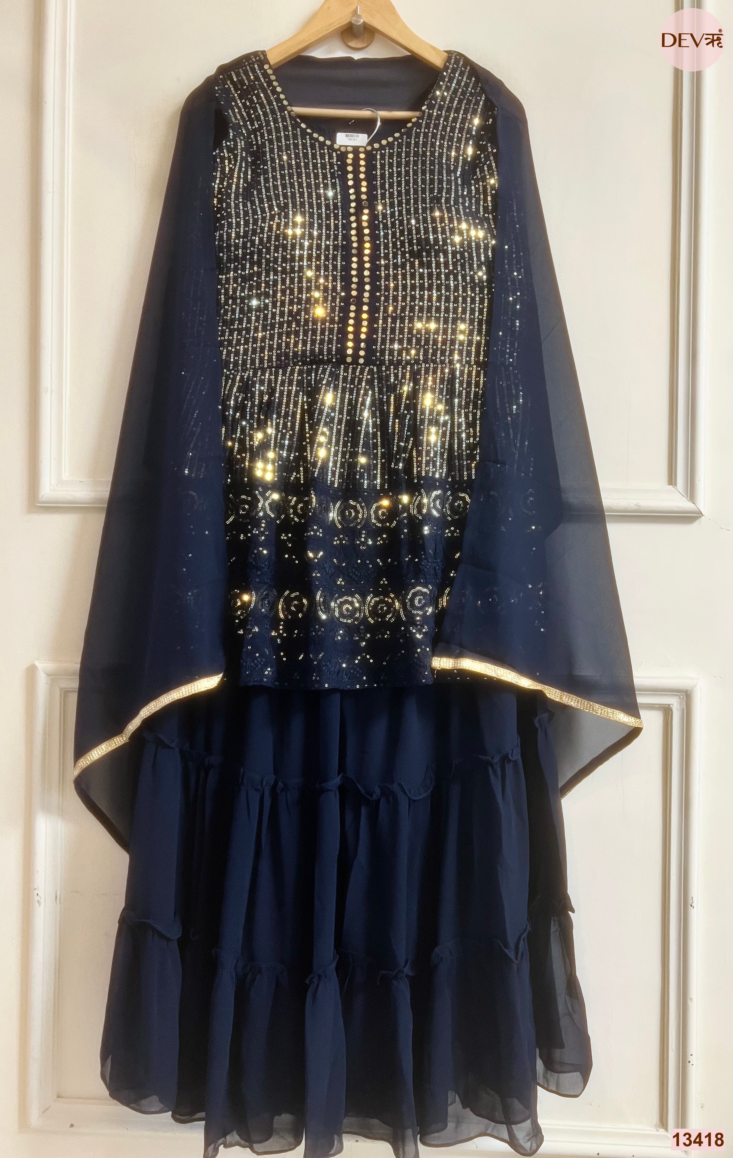 Meher Georgette Embroidered Navy Blue 3-Piece Set (Devri – D.No 13418)
