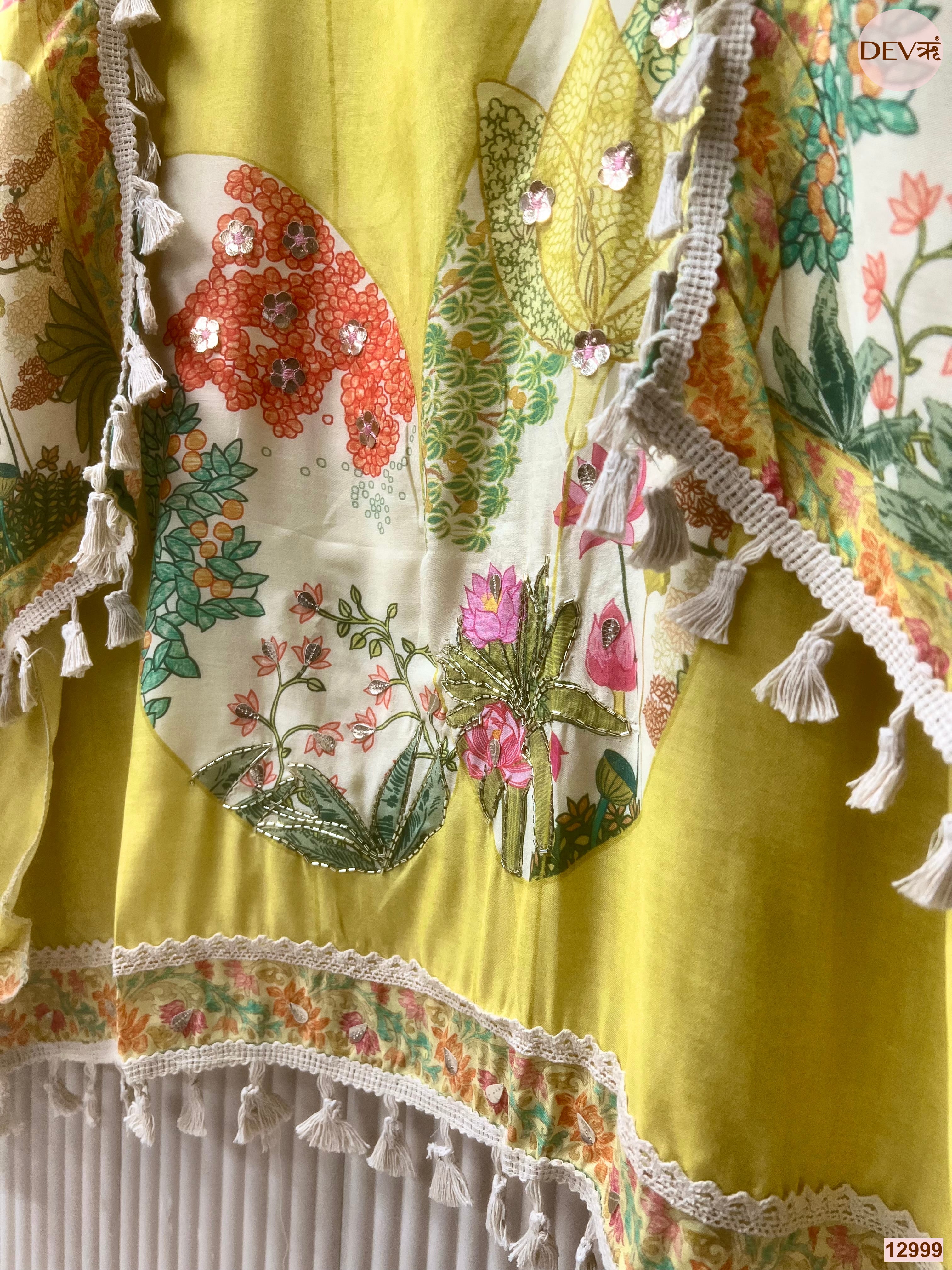 Yellow Muslin Printed Unstitched 3-Piece Suit (Devri – D.No 12999)