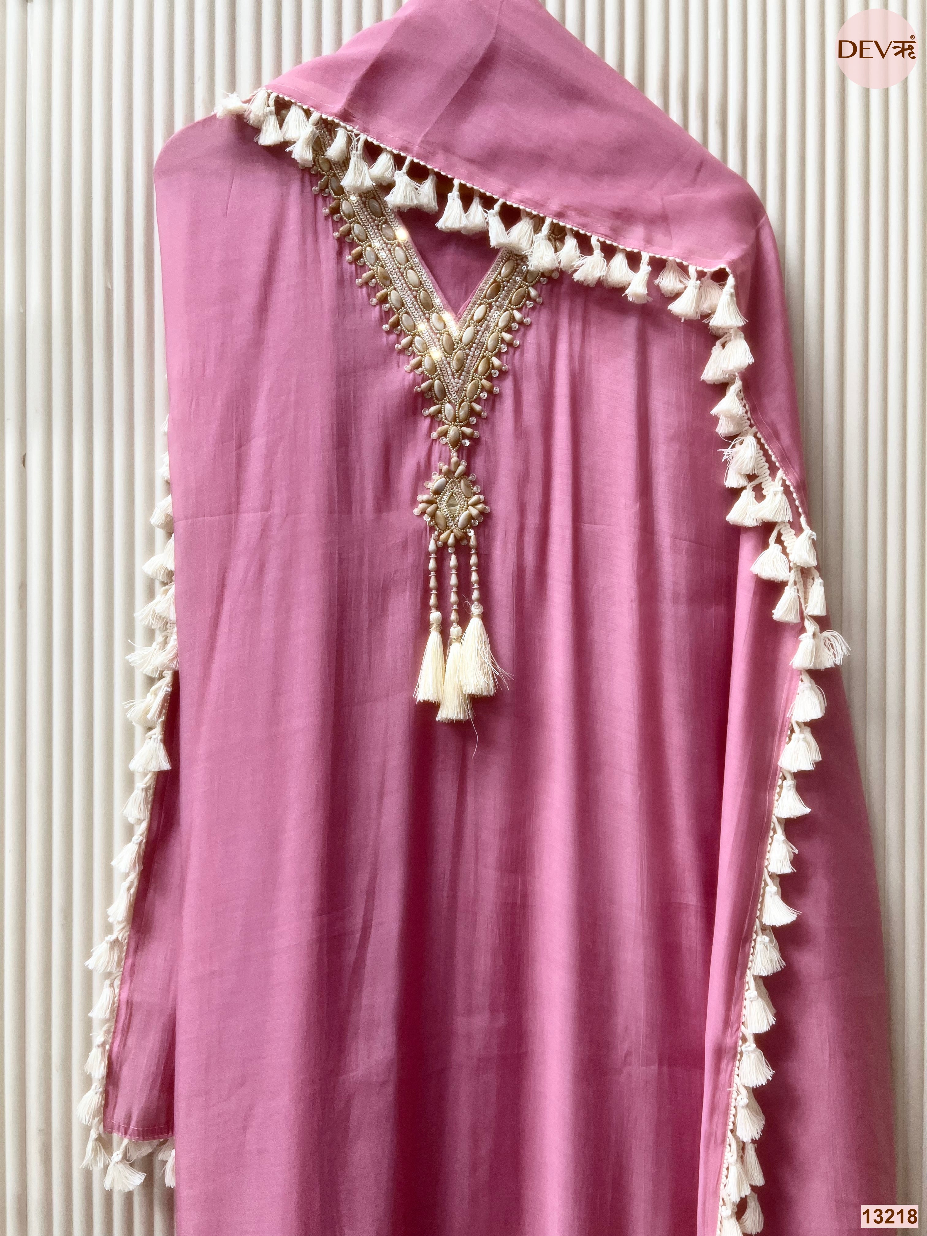 Pink Mul Chanderi Hand Unstitched 3-Piece Suit (Devri – D.No 13218)
