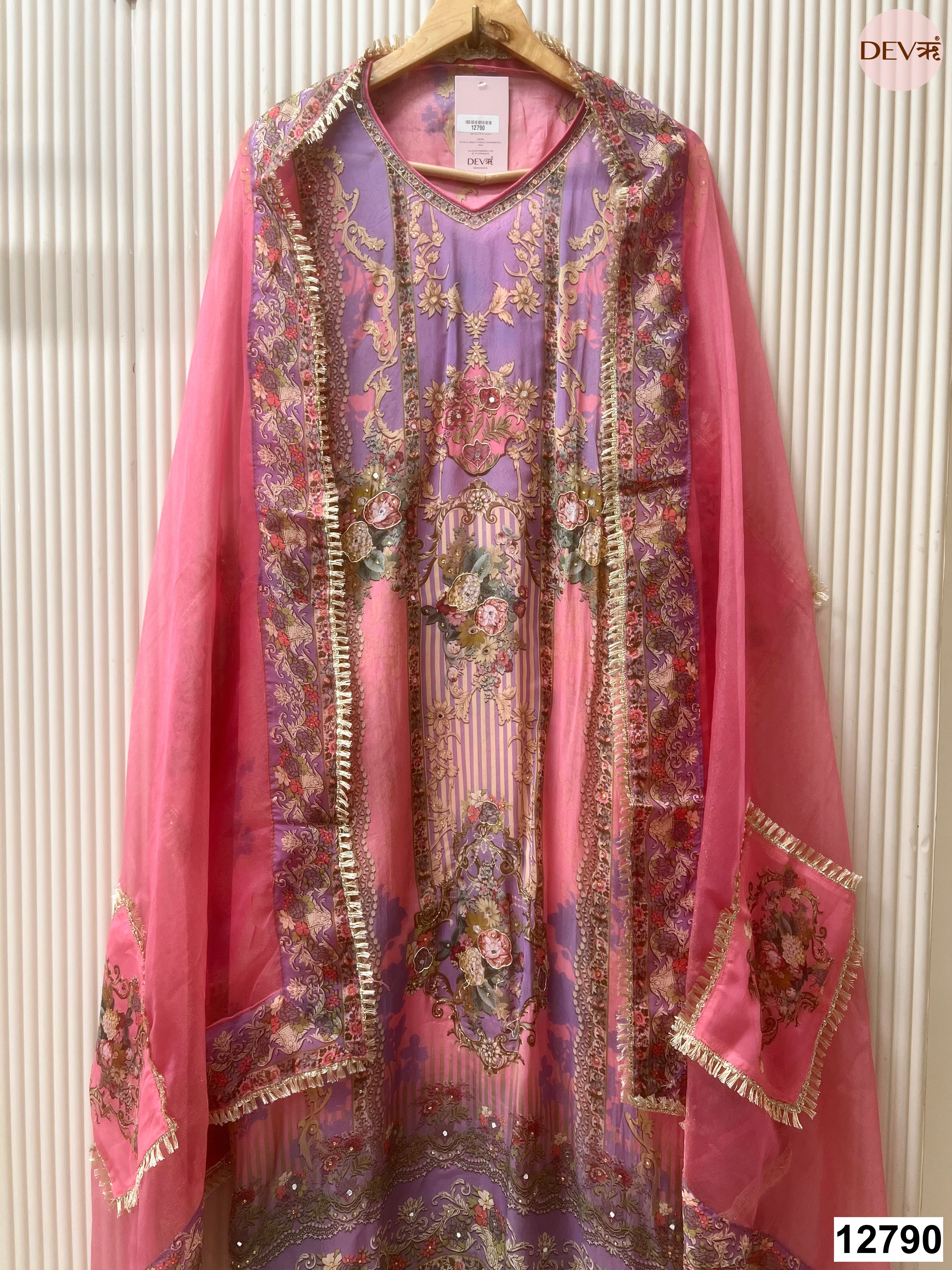 Purple Organza Printed Unstitched 3-Piece Suit (Devri – D.No 12790)
