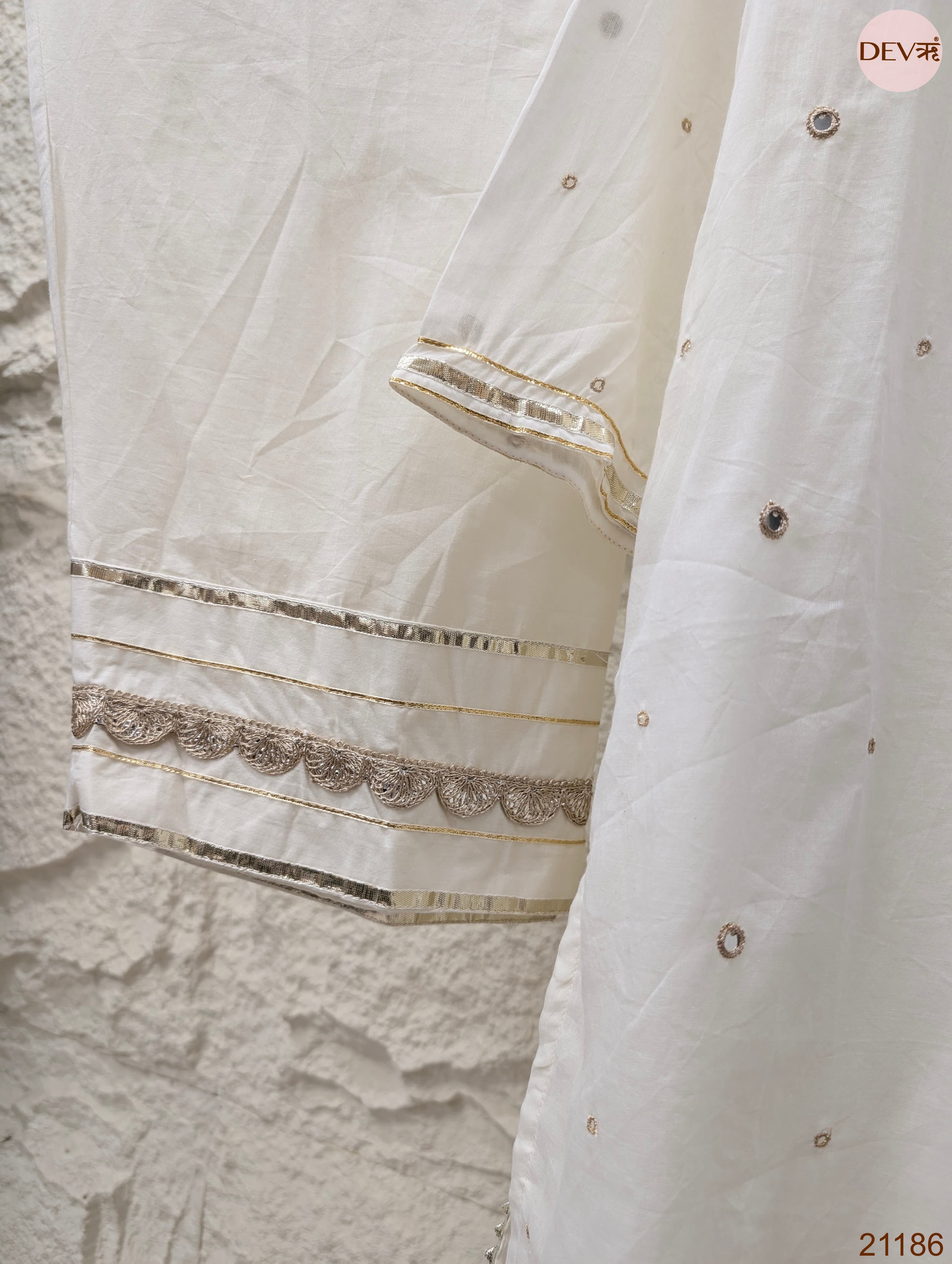Noor Pure mul cotton Embroidered Off White 3-Piece Set (Devri – D.No 21186)