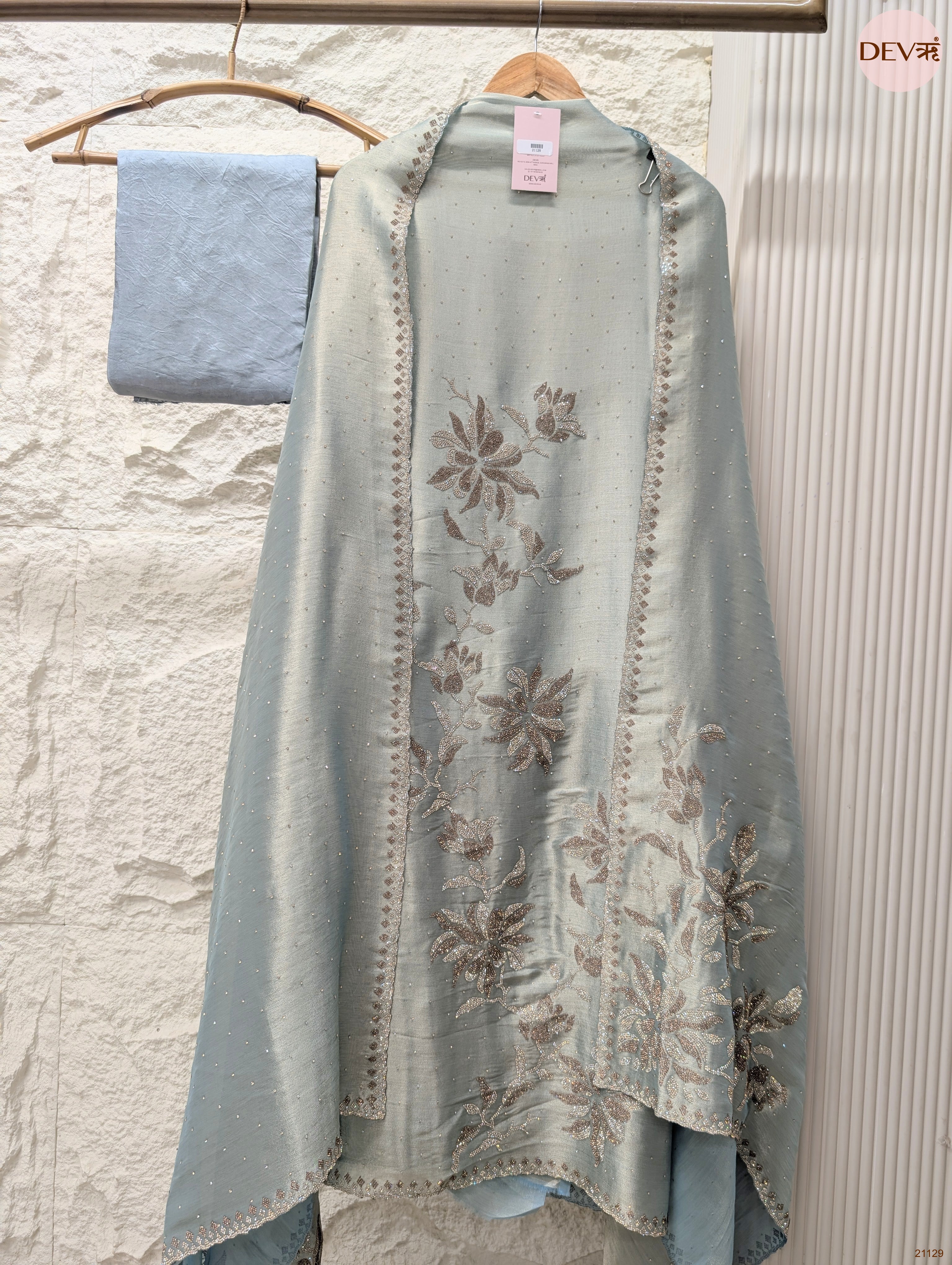 Blue Pure Giraffe Silk Embroidered Unstitched 3-Piece Suit (Devri – D.No 21129)