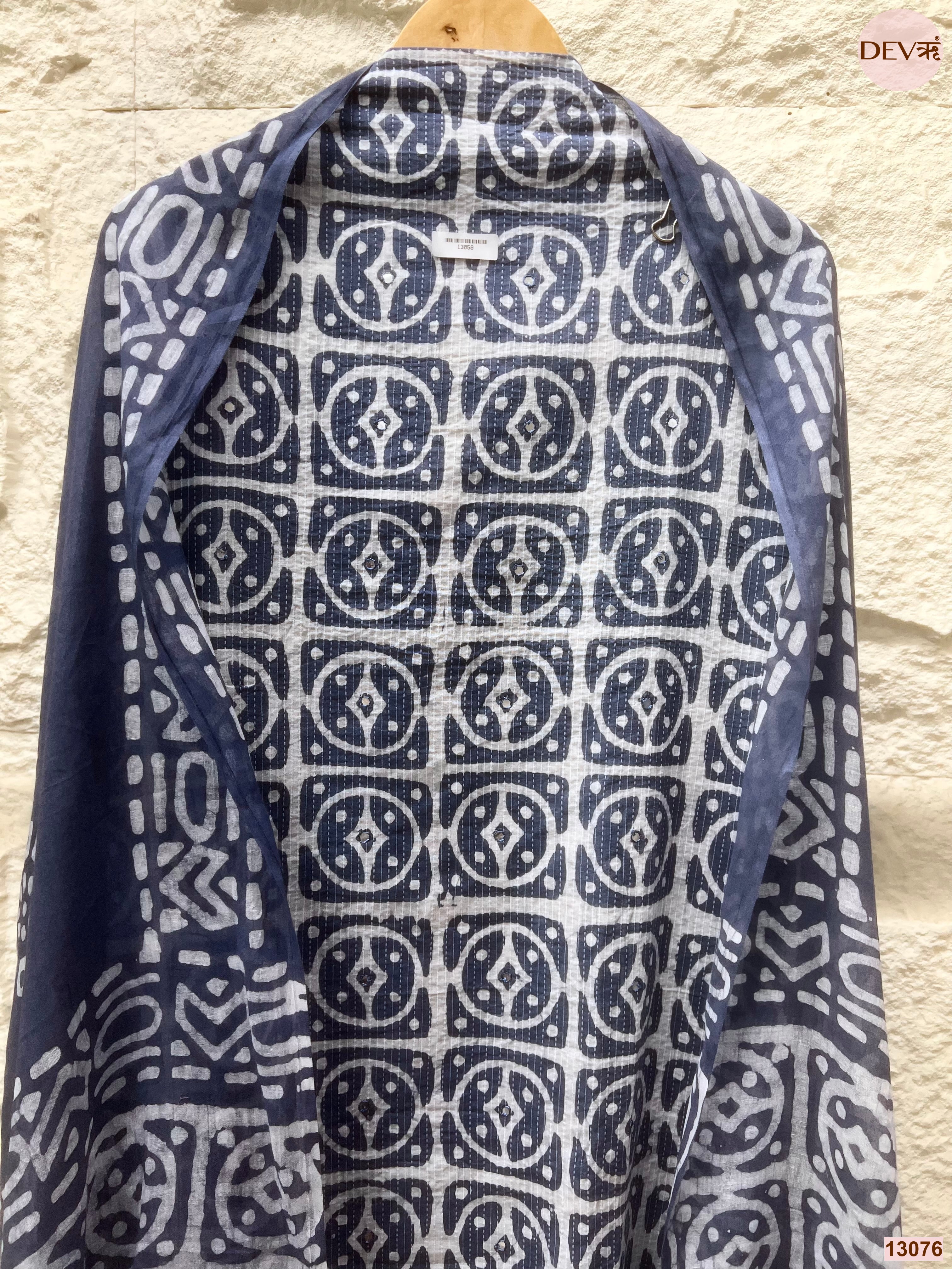 Blue Cotton Printed Unstitched 3-Piece Suit (Devri – D.No 13056)