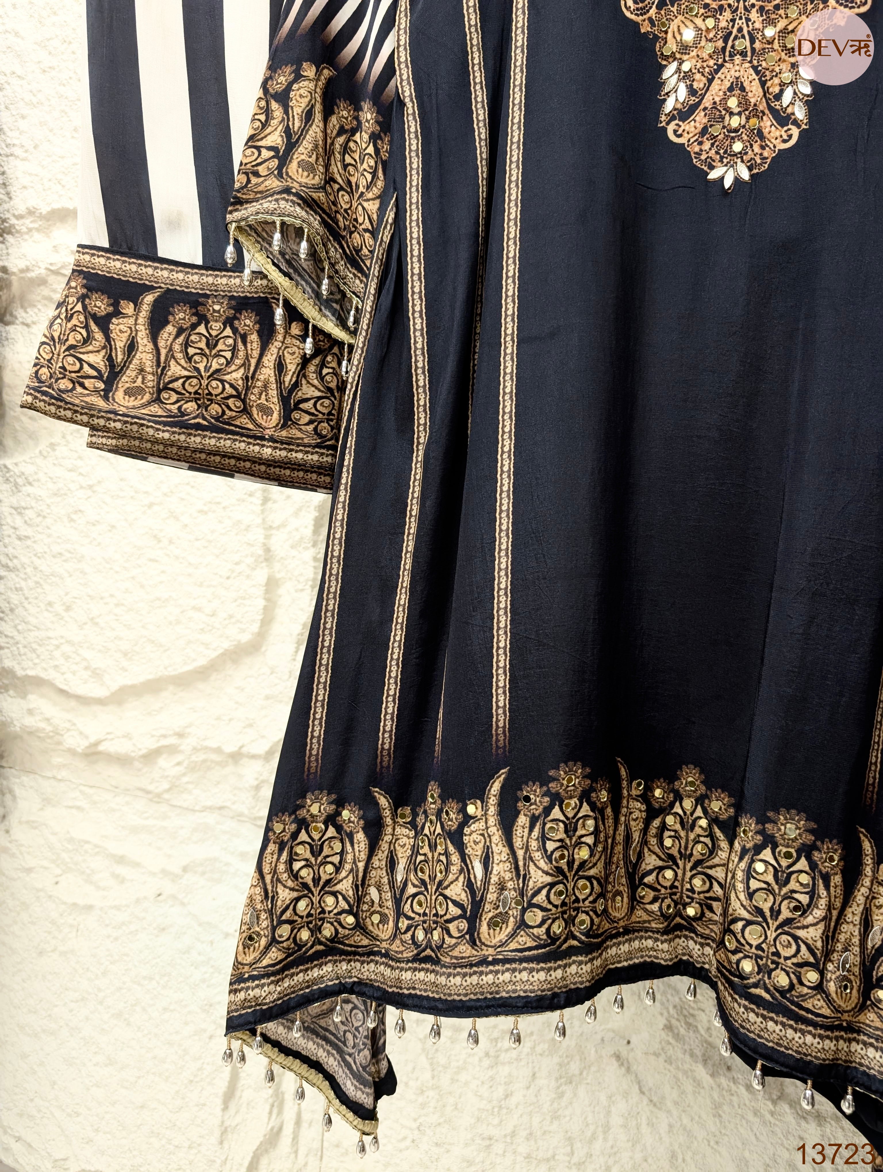 Zarmina Crepe Embroidered Black 3-Piece Set (Devri – D.No 13723)