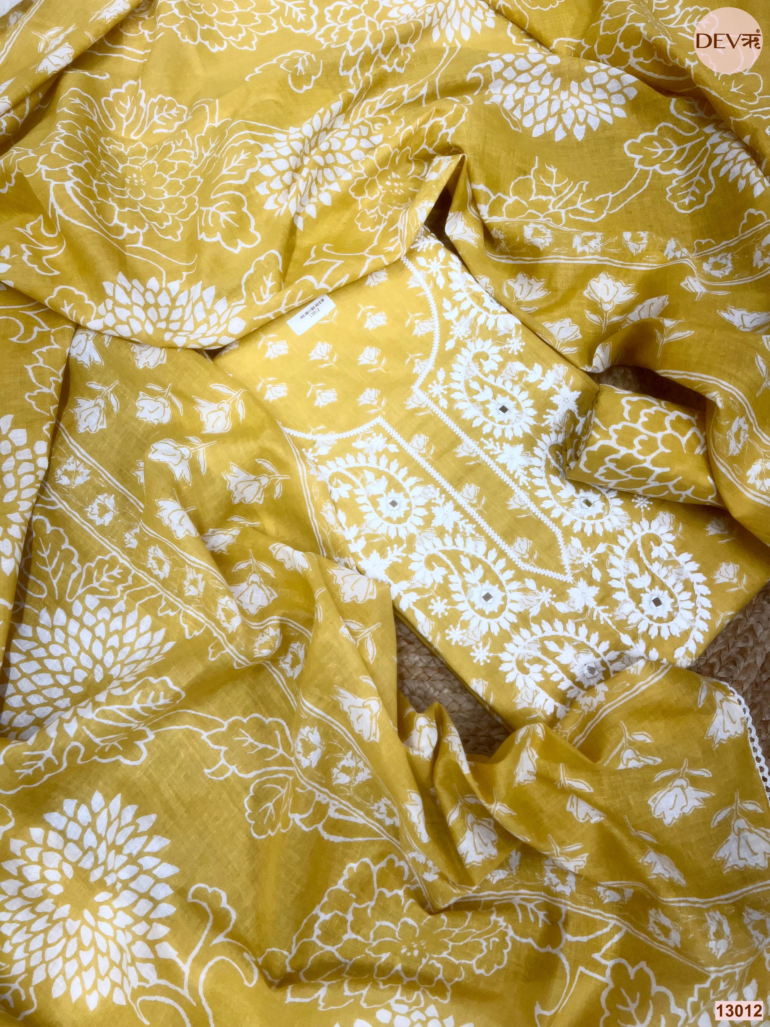 Mustard Cotton Embroidered Unstitched 3-Piece Suit (Devri – D.No 13012)