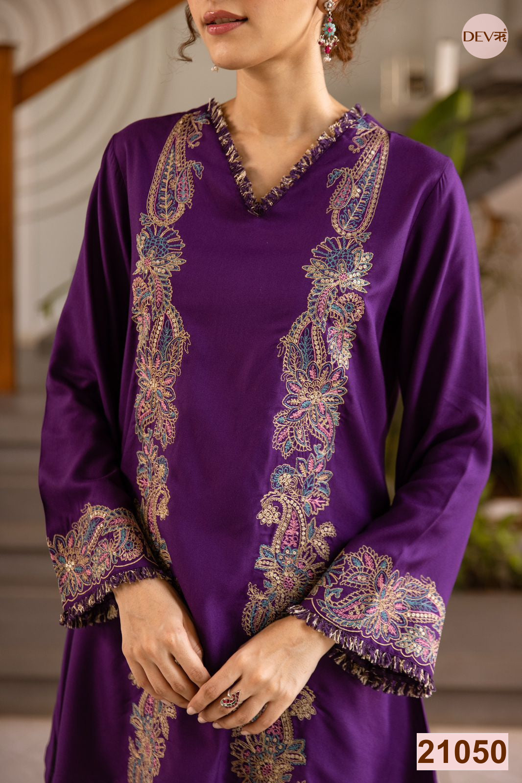 Zareen German Reyon Embroidered Purple 2-Piece Set (Devri – D.No 21050)