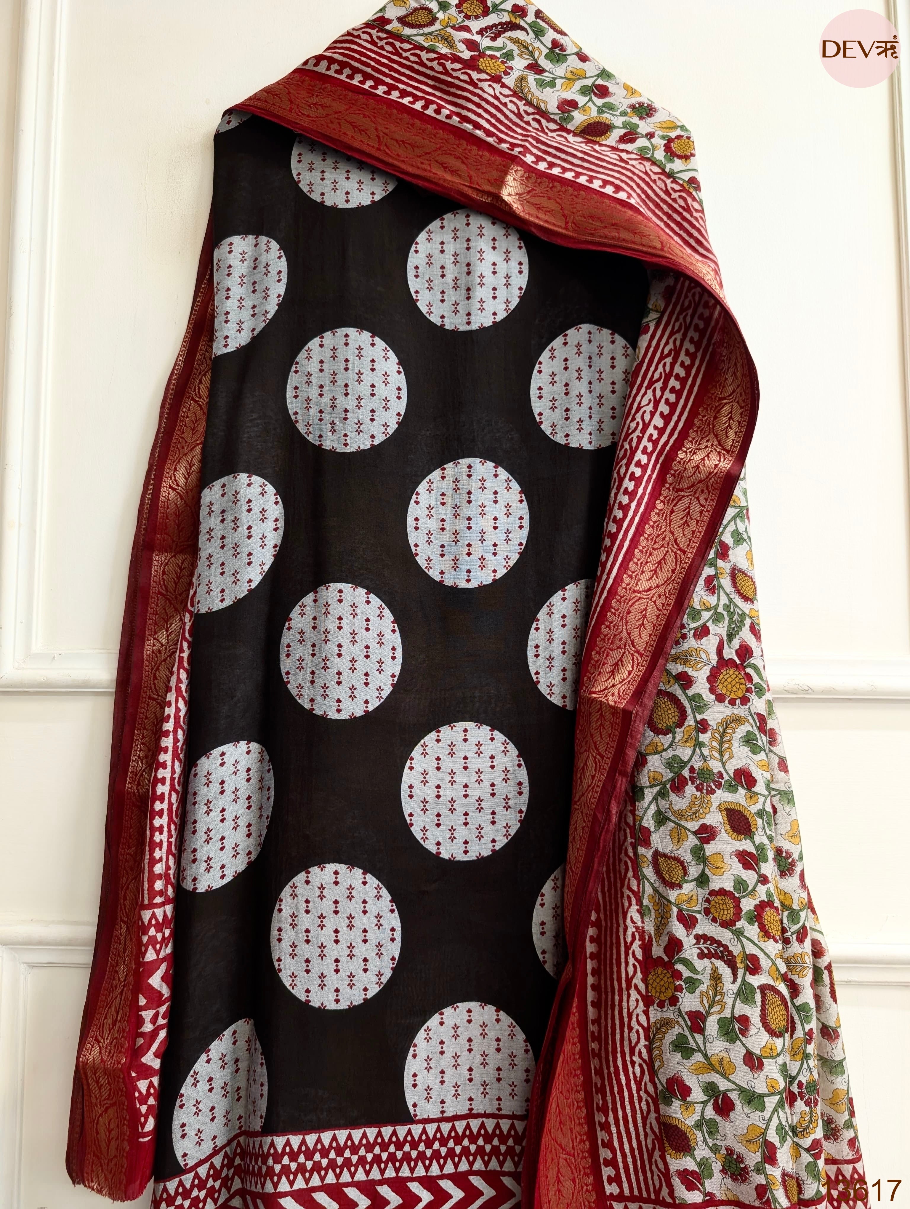 Black Maheshwari Silk Printed Unstitched 3-Piece Suit (Devri – D.No 13617)