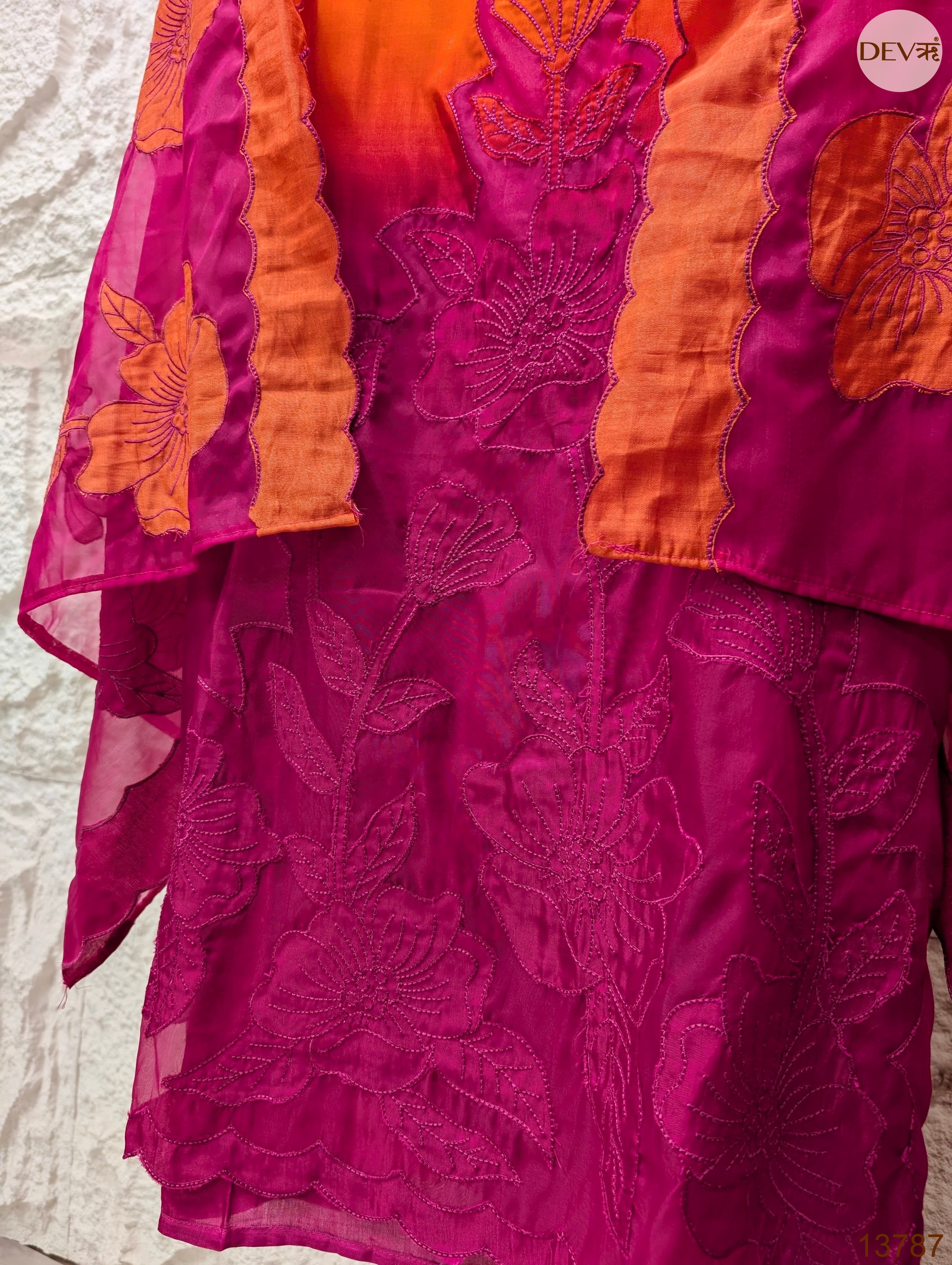 Orange Muslin Embroidered Unstitched 3-Piece Suit (Devri – D.No 13787)