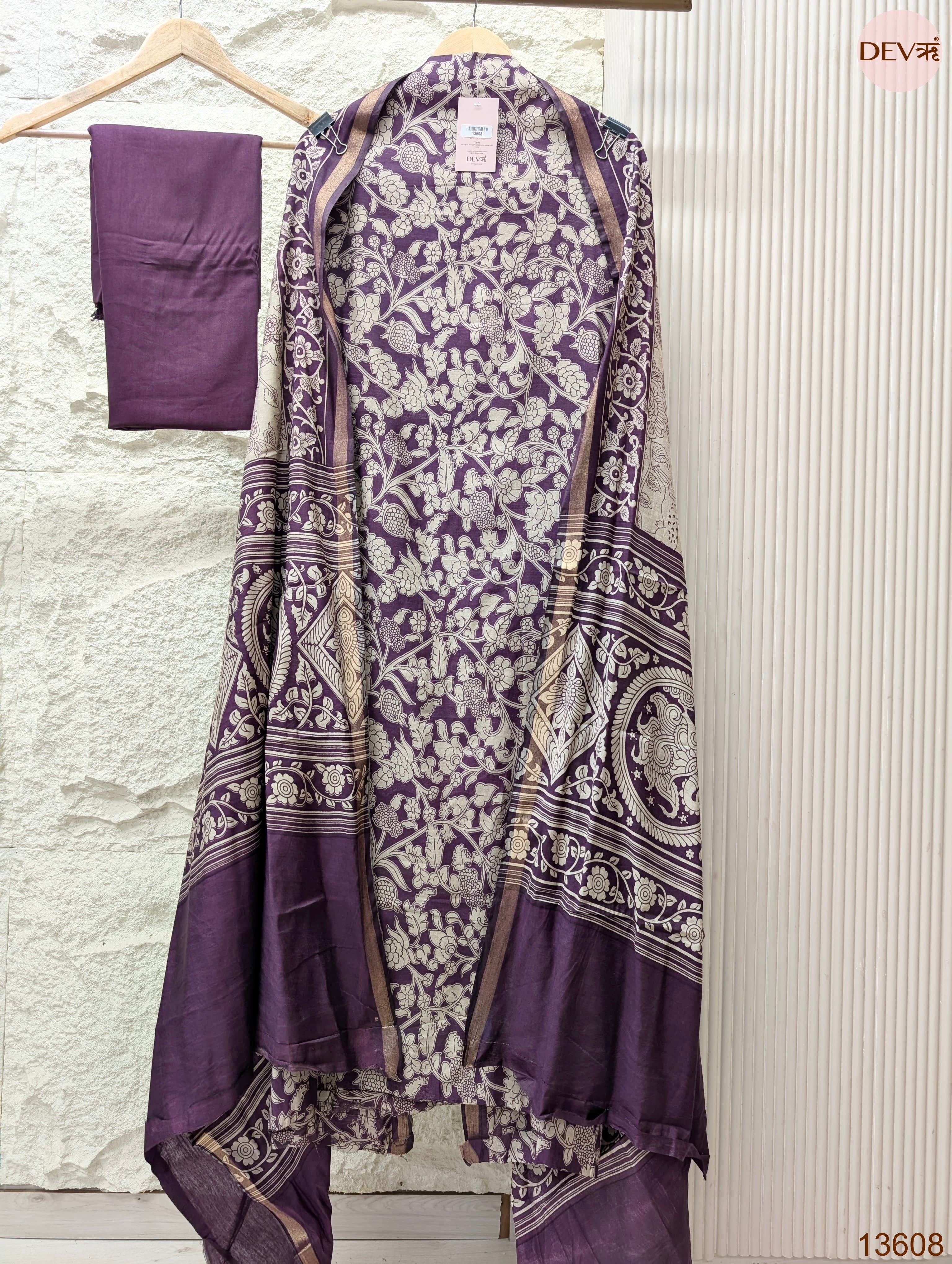 Purple Maheshwari Silk Printed Unstitched 3-Piece Suit (Devri – D.No 13608)