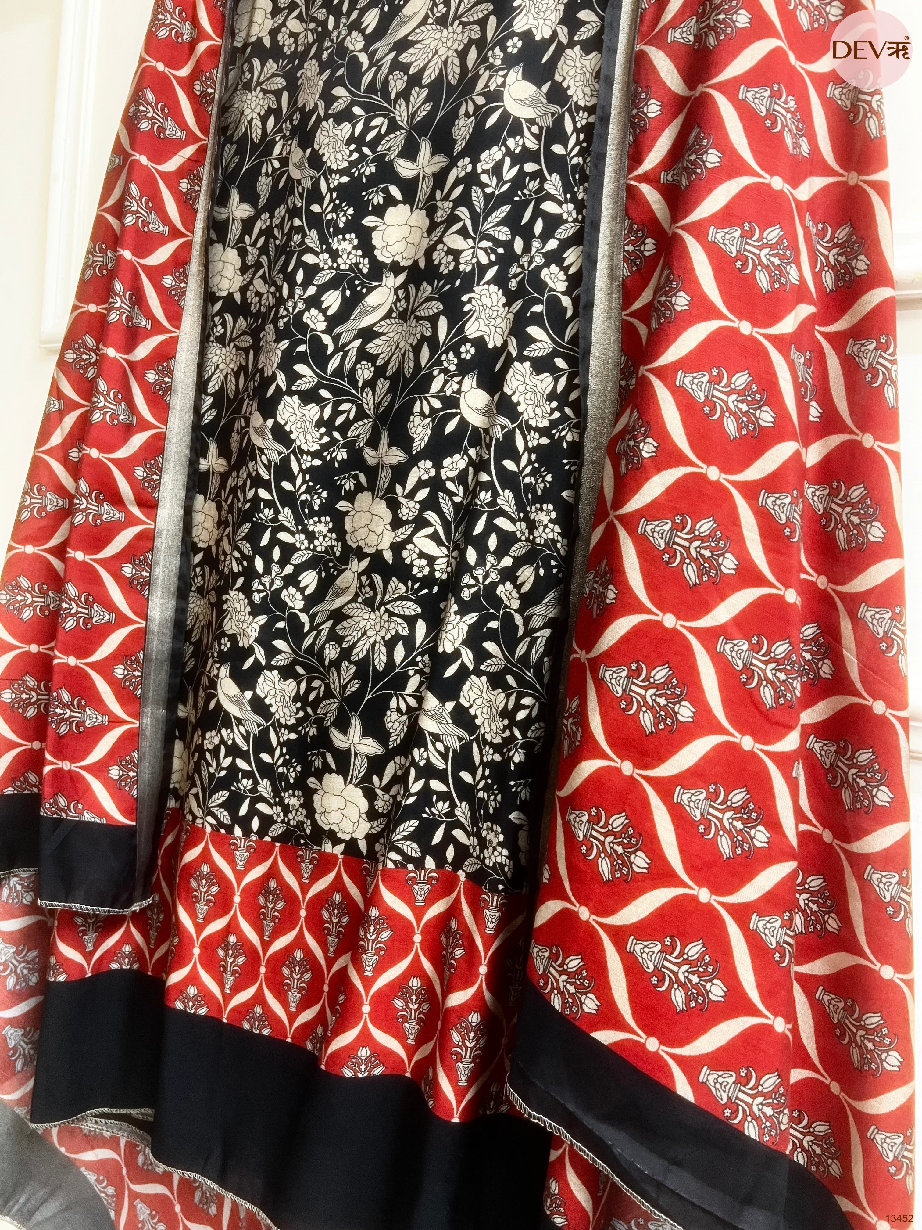 Black Maheshwari Silk Printed Unstitched 3-Piece Suit (Devri – D.No 13452)