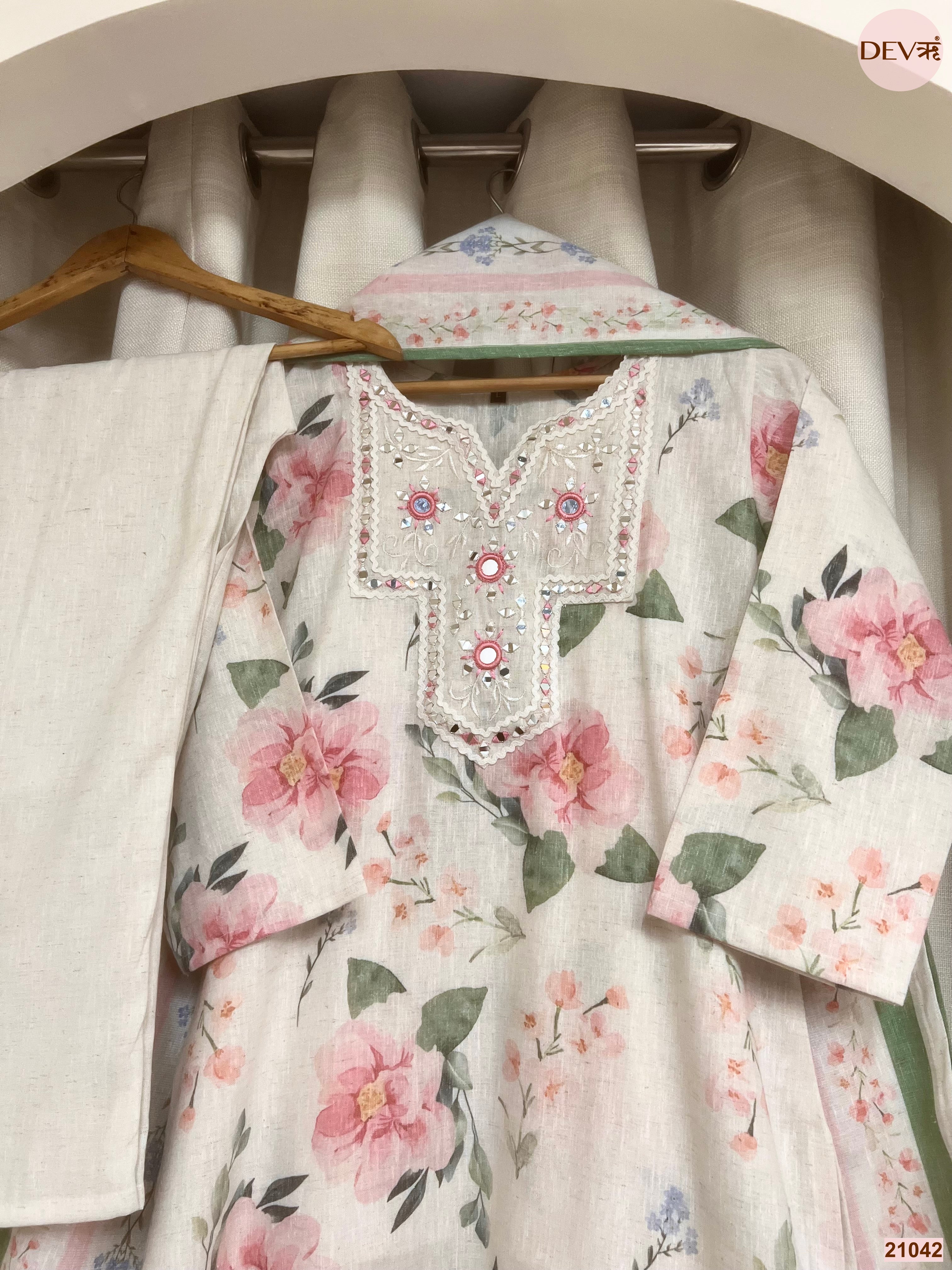Gulnaar Pure Cotton Printed Off White 3-Piece Set (Devri – D.No 21042)