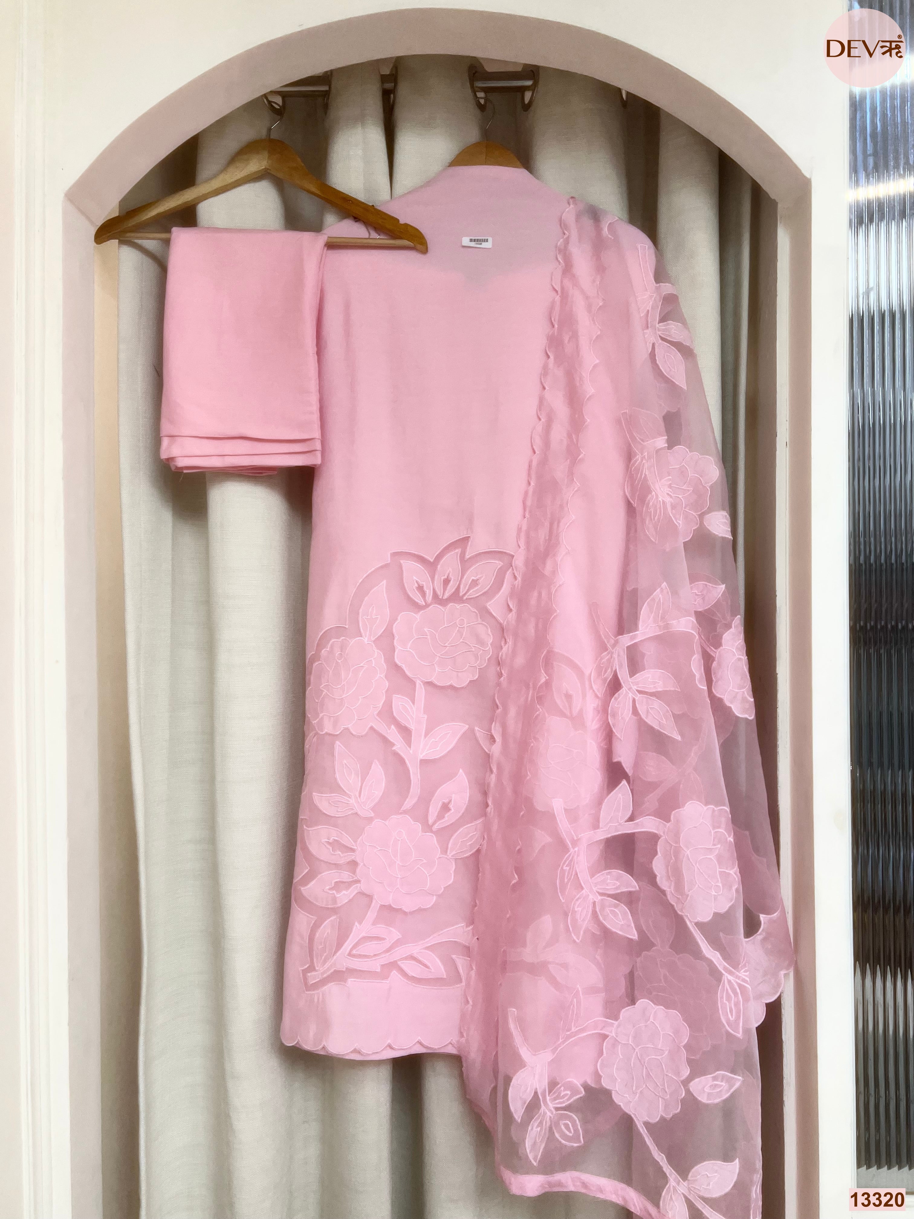 Pink Roman Silk Embroidered Unstitched 3-Piece Suit (Devri – D.No 13320)