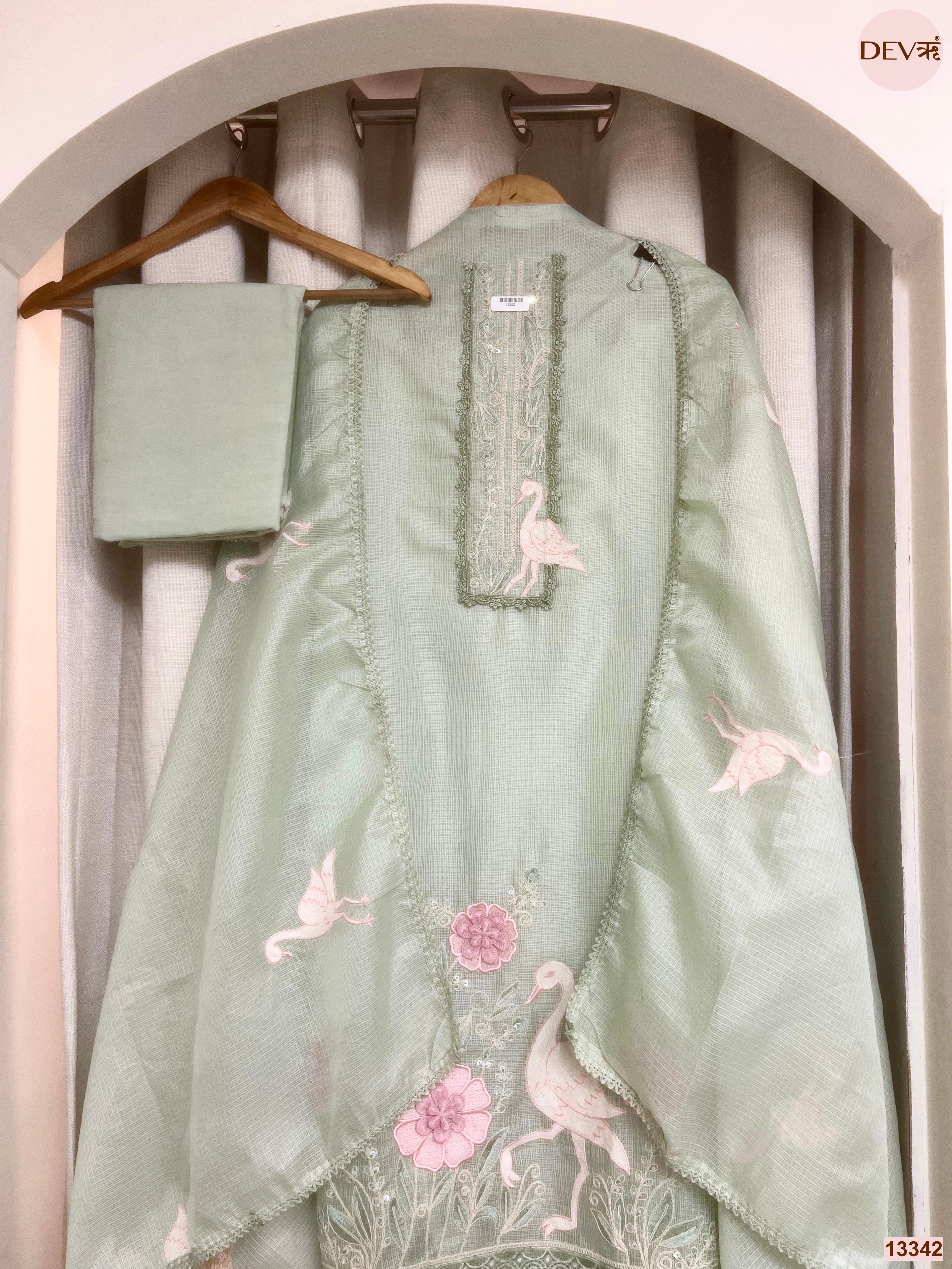 Mint Kota Embroidered Unstitched 3-Piece Suit (Devri – D.No 13342)