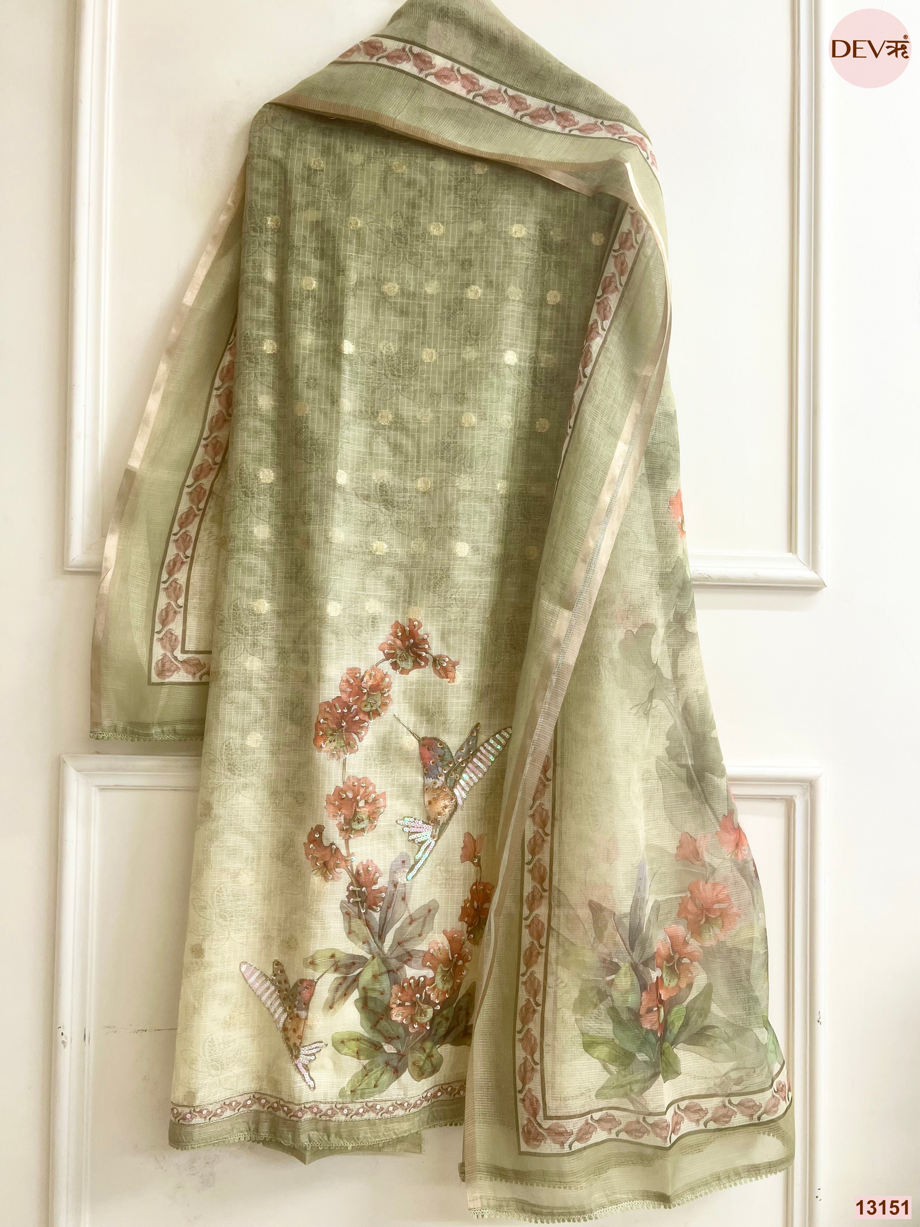 Olive Kota Printed Unstitched 3-Piece Suit (Devri – D.No 13151)