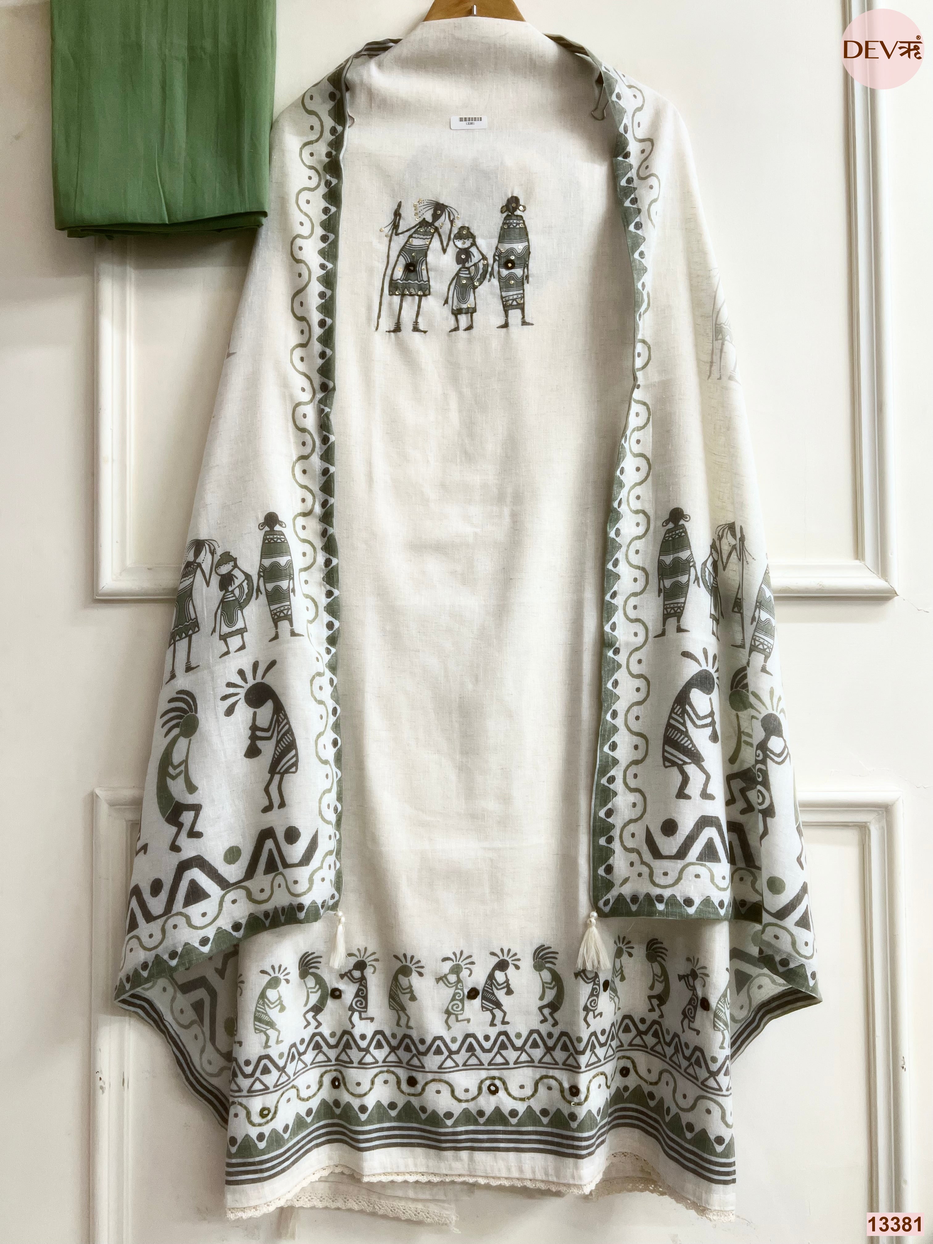 Off White Khadi Cotton Printed Unstitched 3-Piece Suit (Devri – D.No 13381)