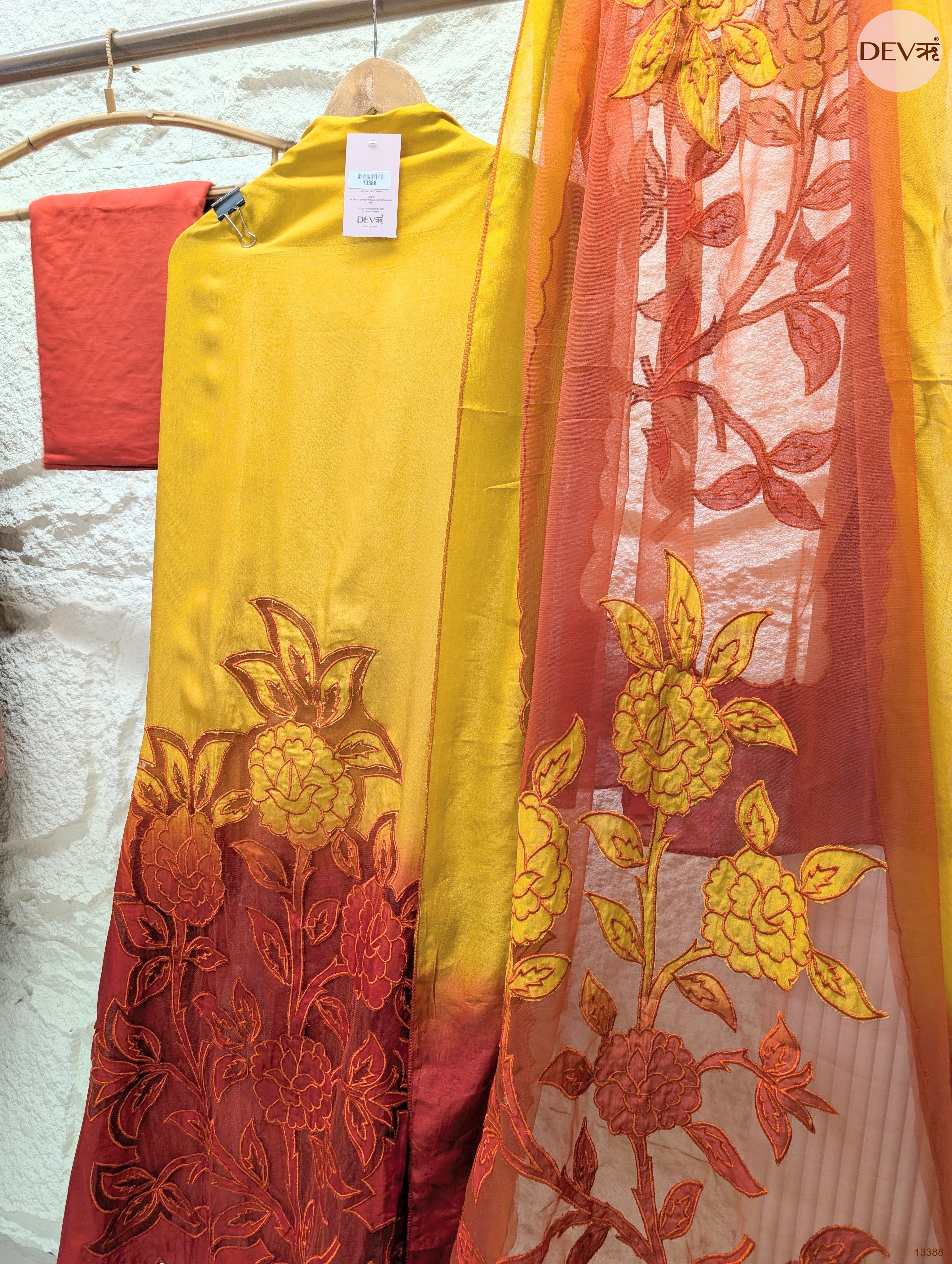 Mustard Muslin Embroidered Unstitched 3-Piece Suit (Devri – D.No 13388)