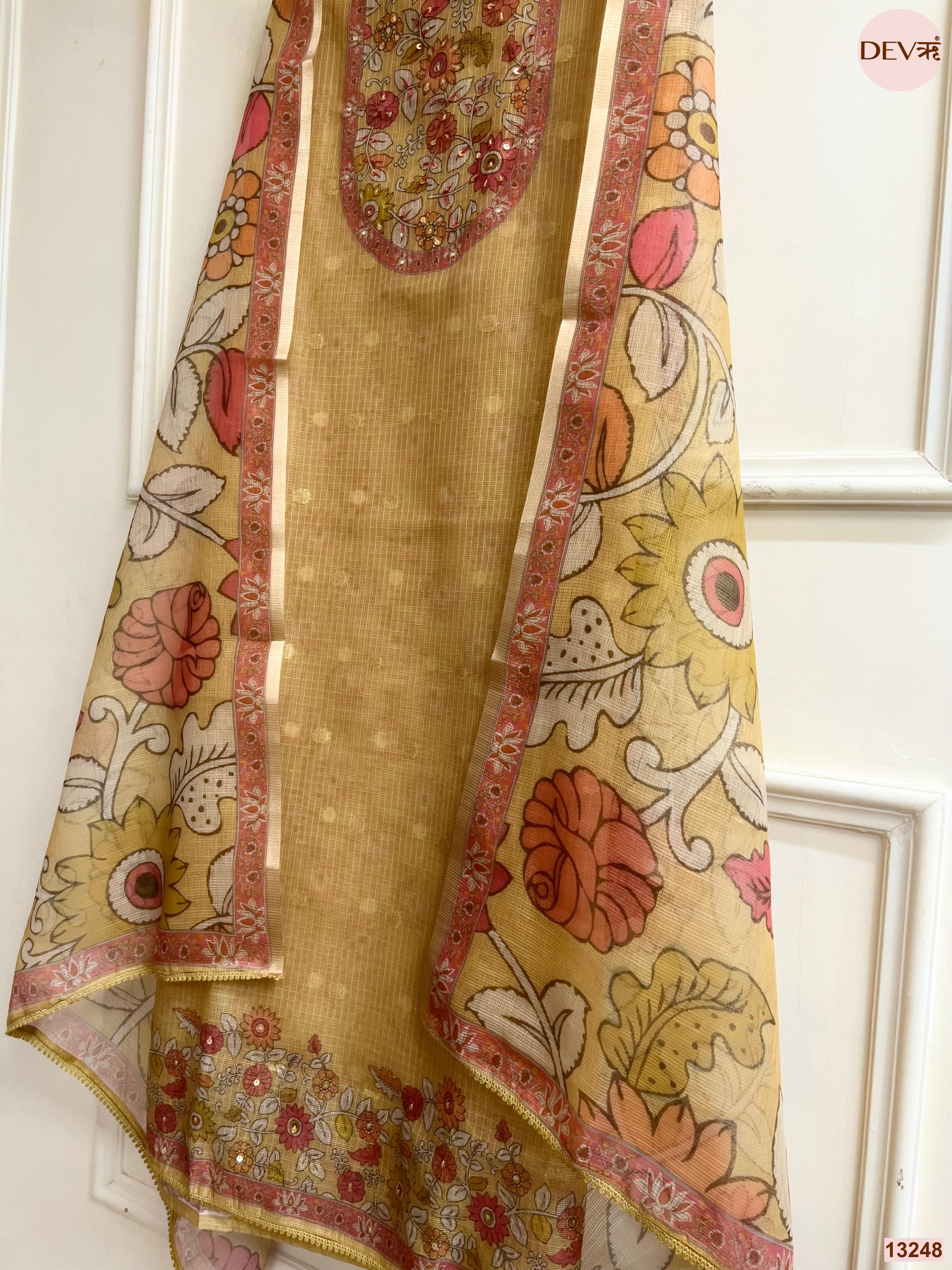 Beige Kota Printed Unstitched 3-Piece Suit (Devri – D.No 13248)