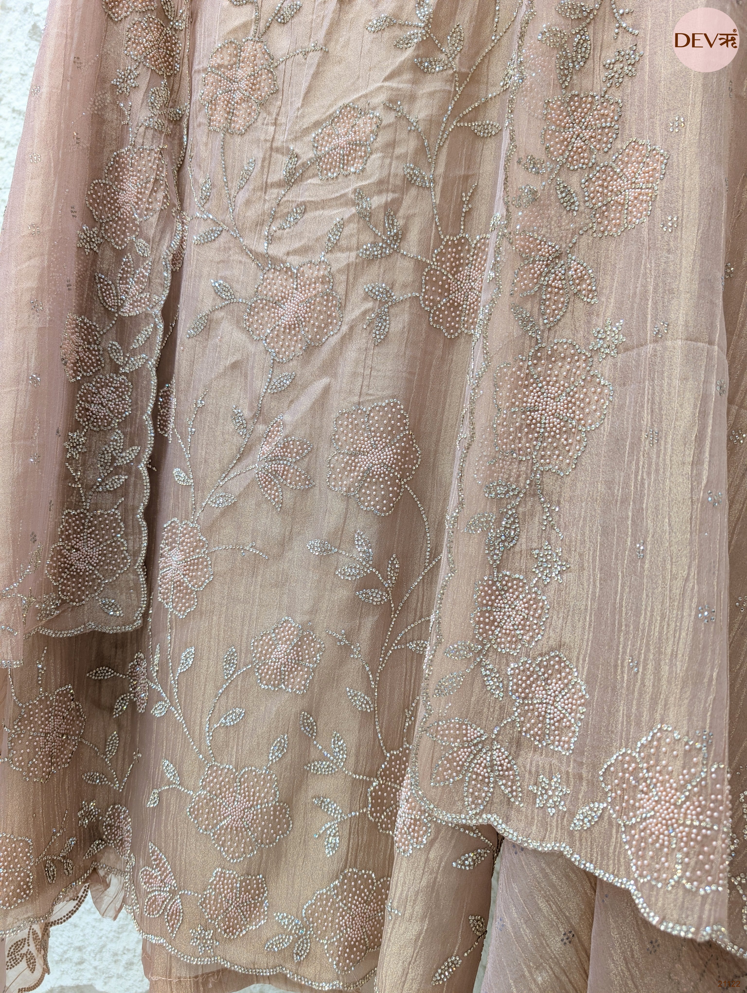 Peach Pure Tissue Crush Silk Embroidered Unstitched 3-Piece Suit (Devri – D.No 21122)