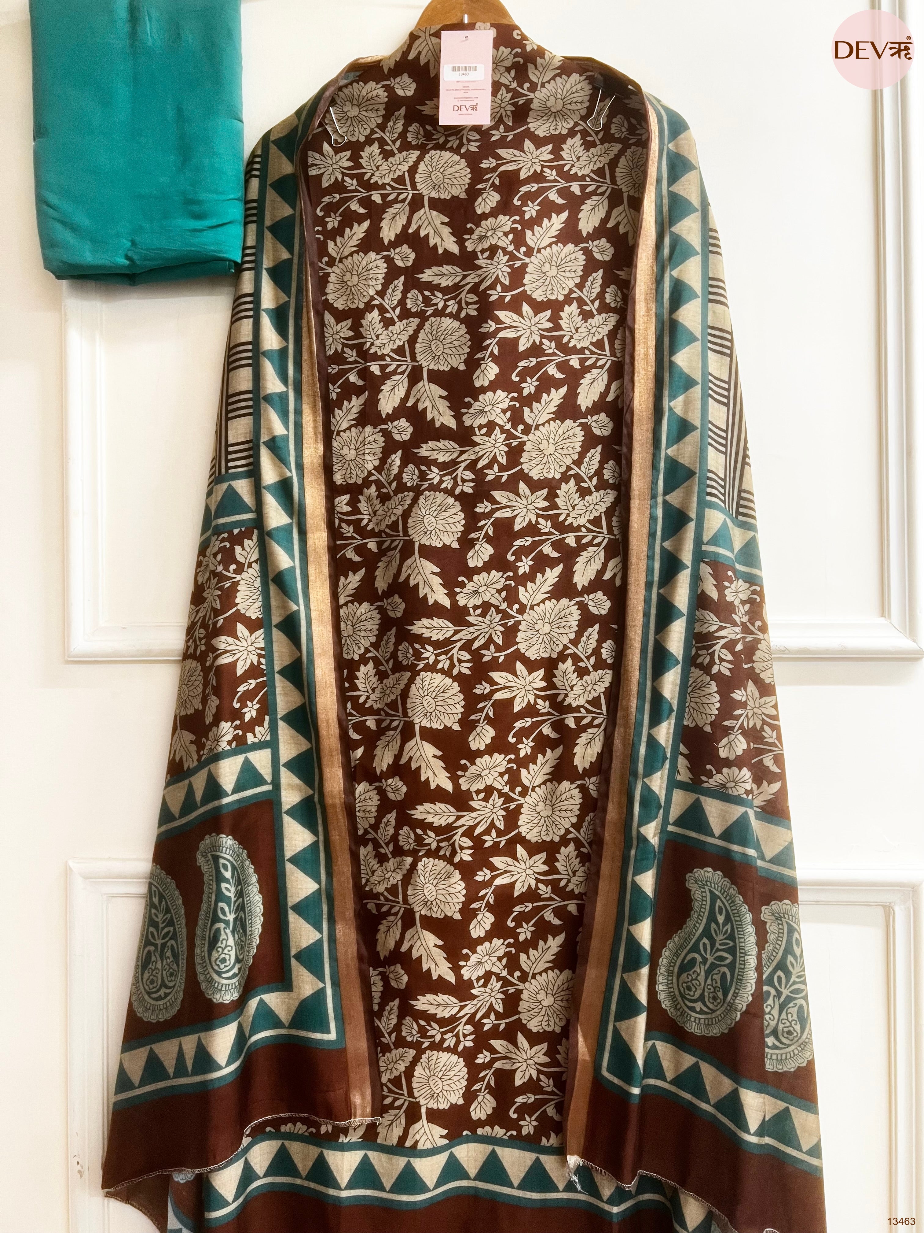 Brown Maheshwari Silk Printed Unstitched 3-Piece Suit (Devri – D.No 13463)