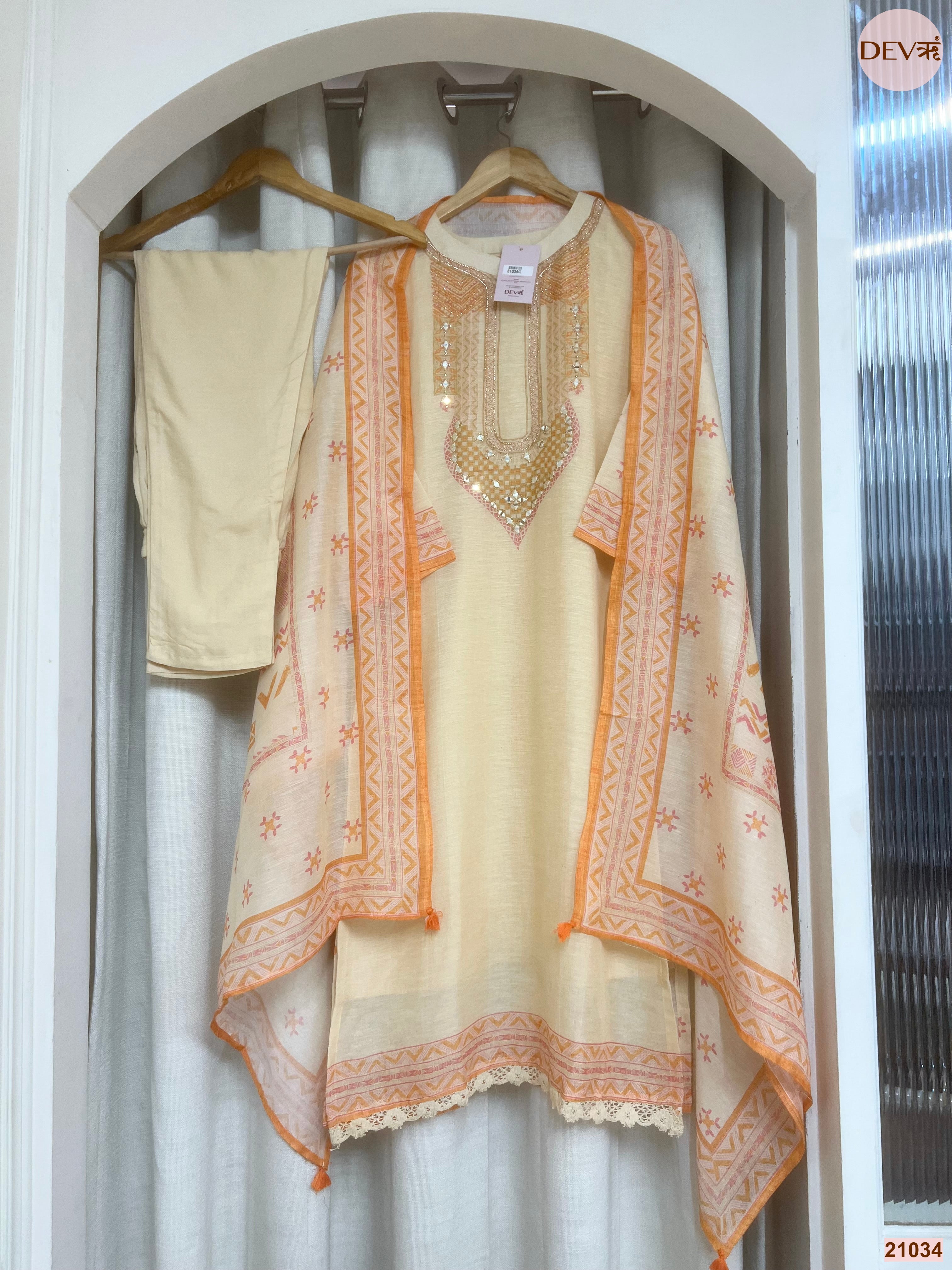 Vasanti Cotton Embroidered Cream 3-Piece Set (Devri – D.No 21034)