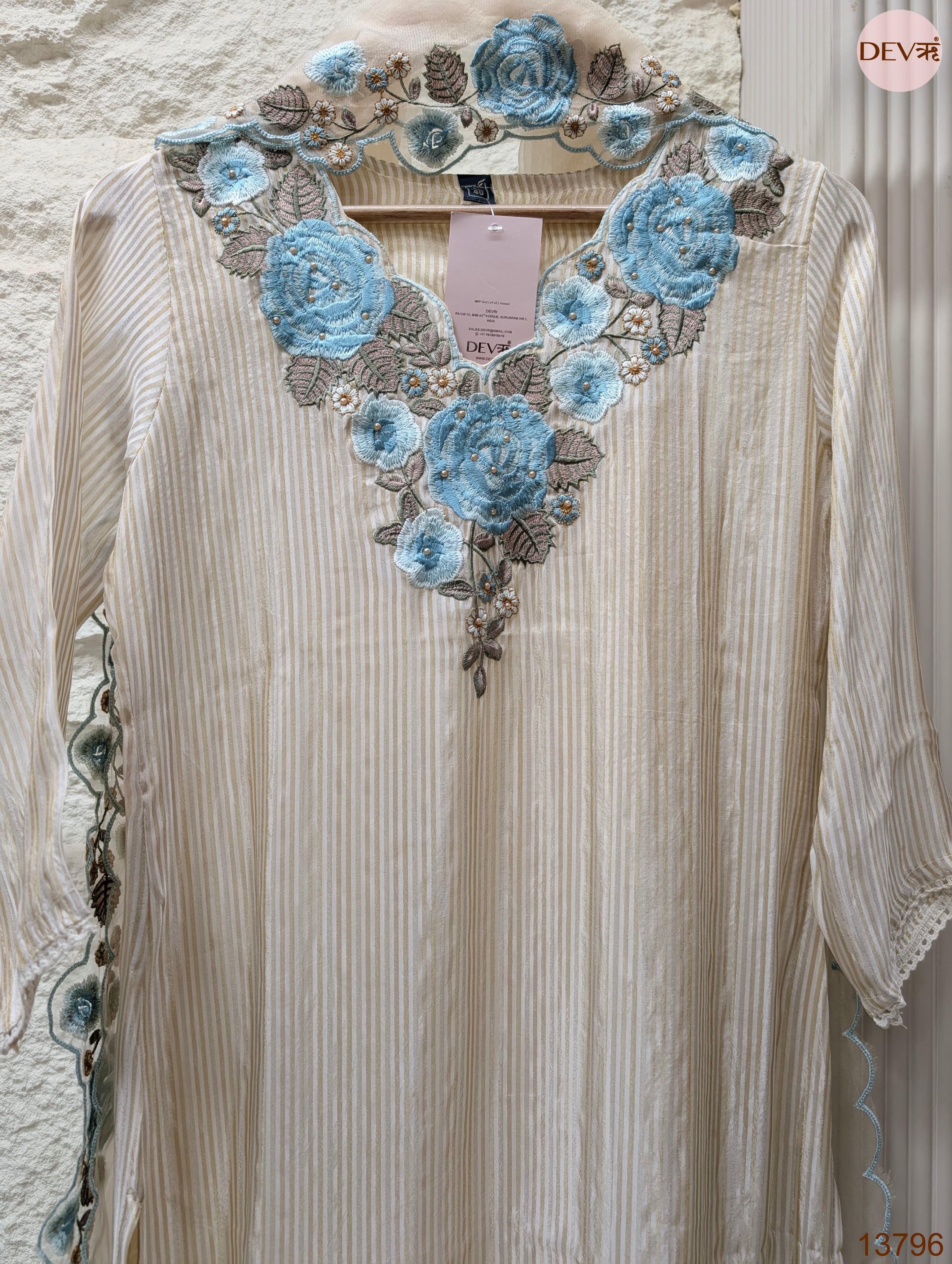 Gulnaar Tissue silk Embroidered Ivory 3-Piece Set (Devri – D.No 13796)