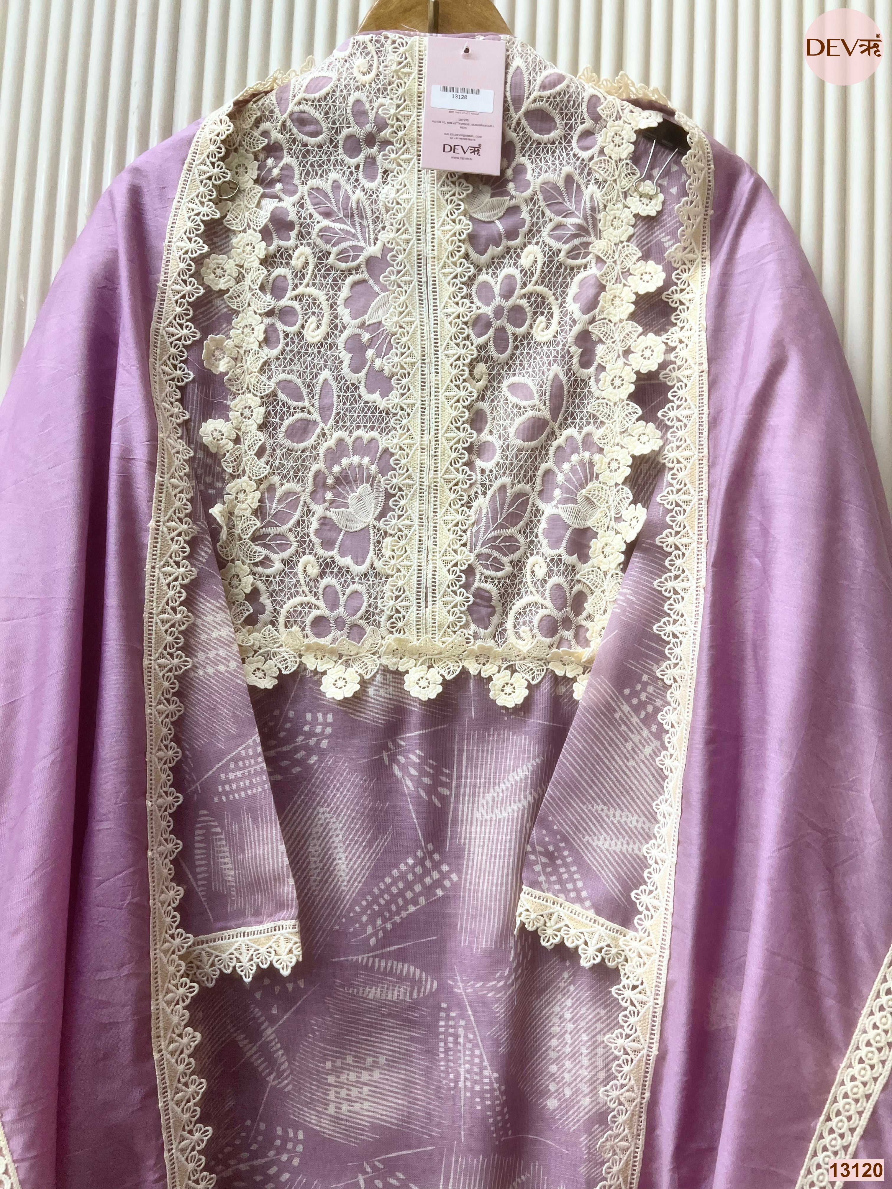 Lavender Linen Embroidered Unstitched 3-Piece Suit (Devri – D.No 13120)