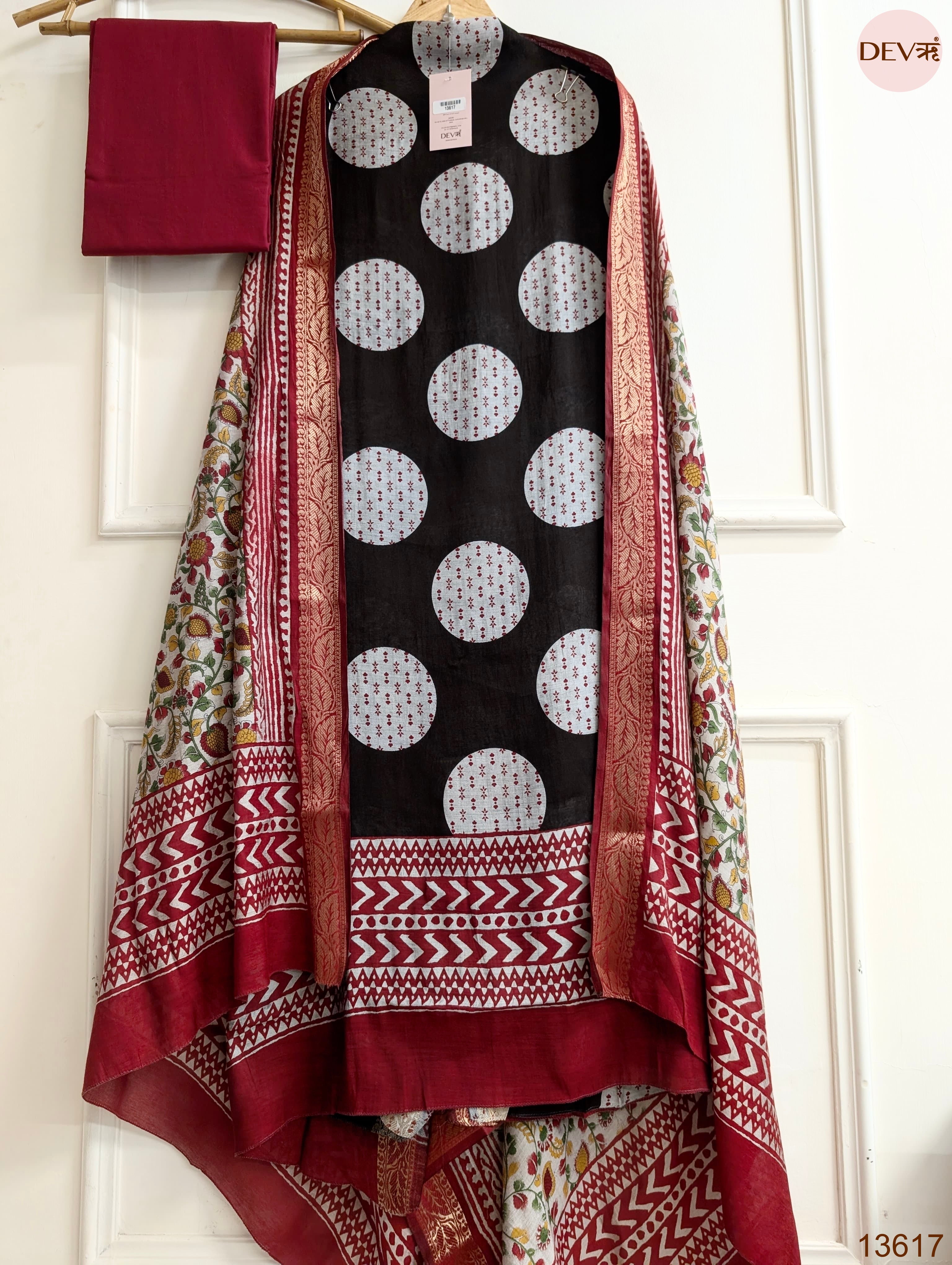 Black Maheshwari Silk Printed Unstitched 3-Piece Suit (Devri – D.No 13617)
