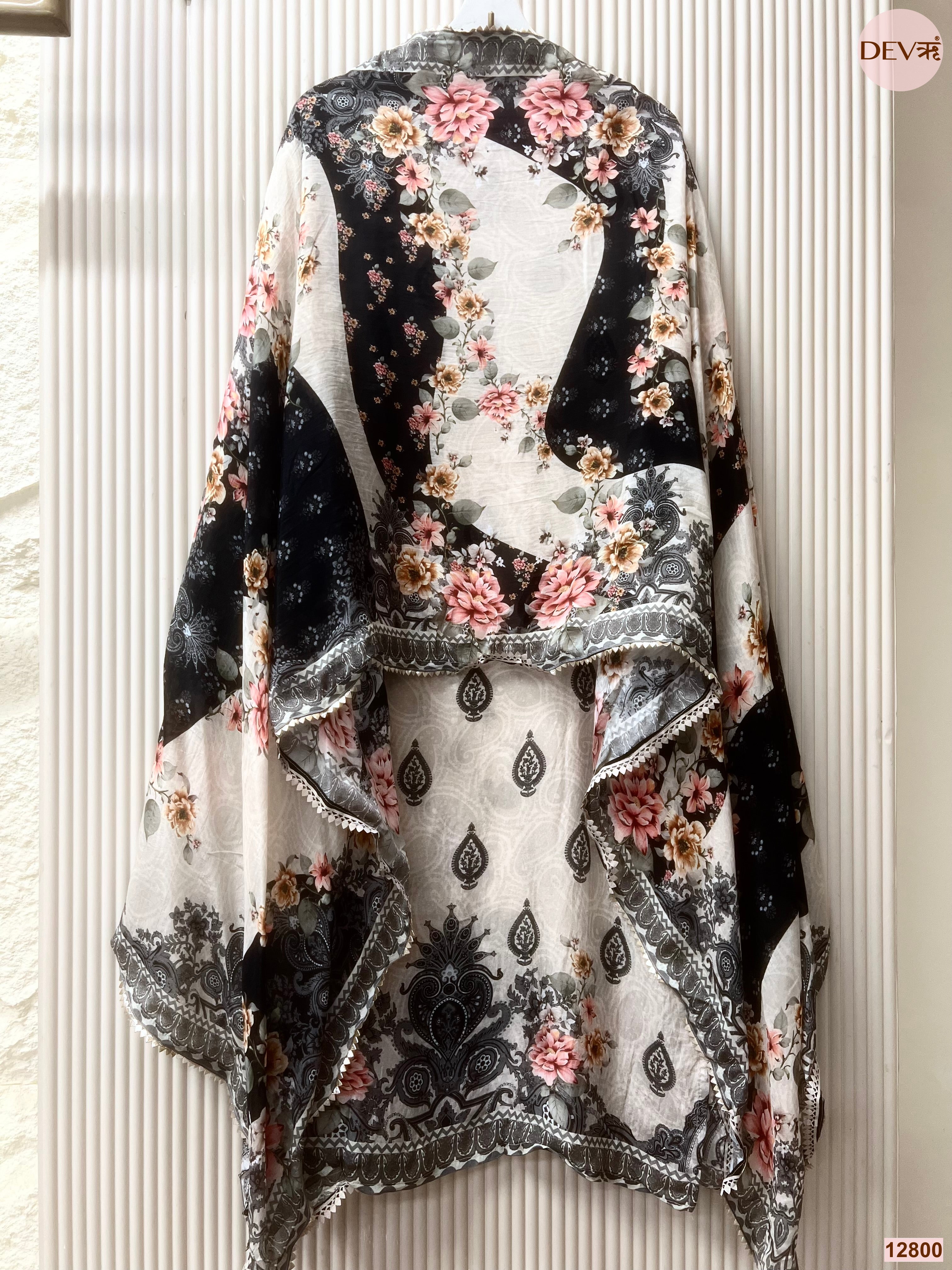 Grey Glass organza Silk Printed Unstitched 3-Piece Suit (Devri – D.No 12800)