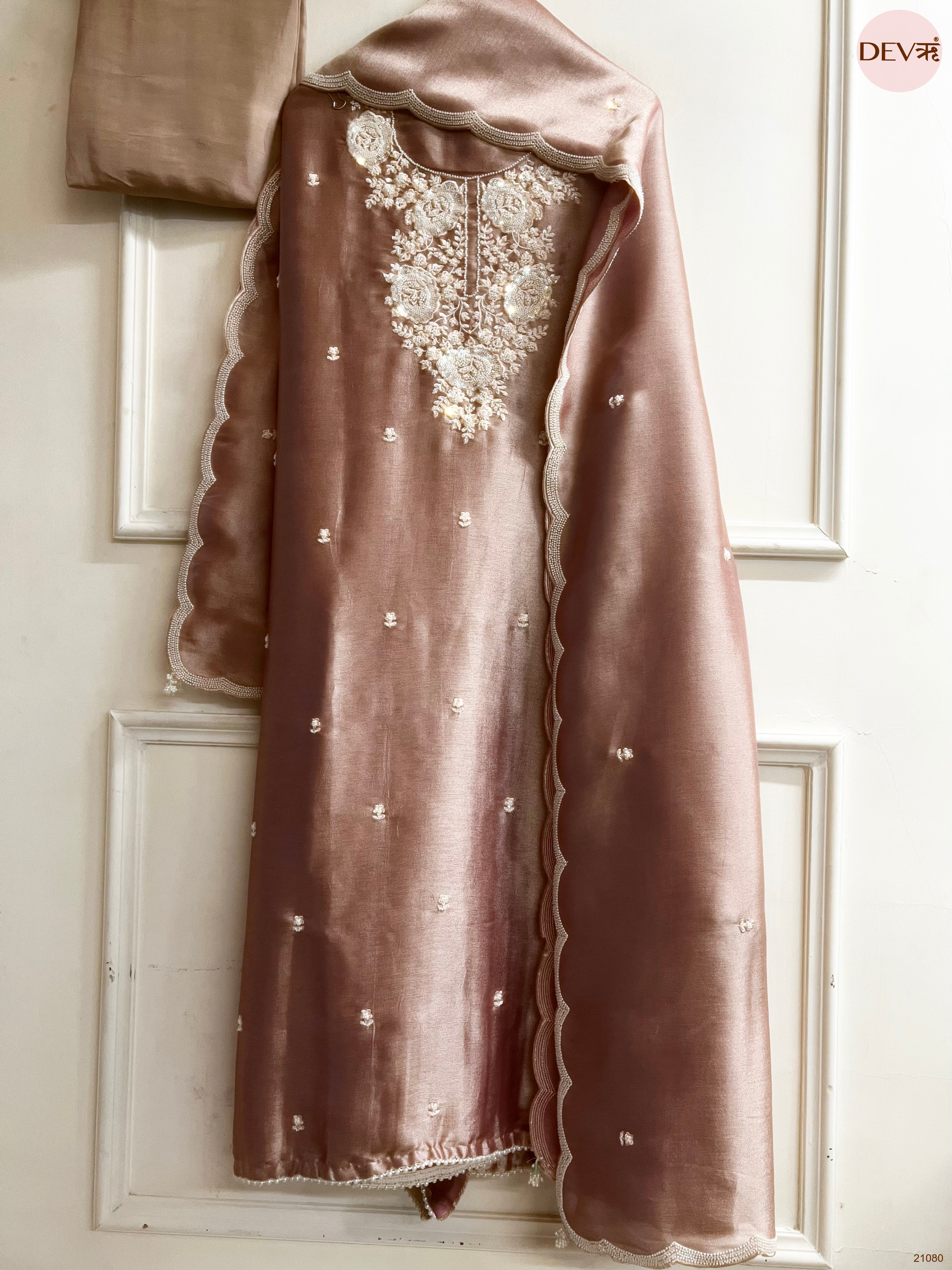 Pink Pure Tissue Giraffe Silk Embroidered Unstitched 3-Piece Suit (Devri – D.No 21080)
