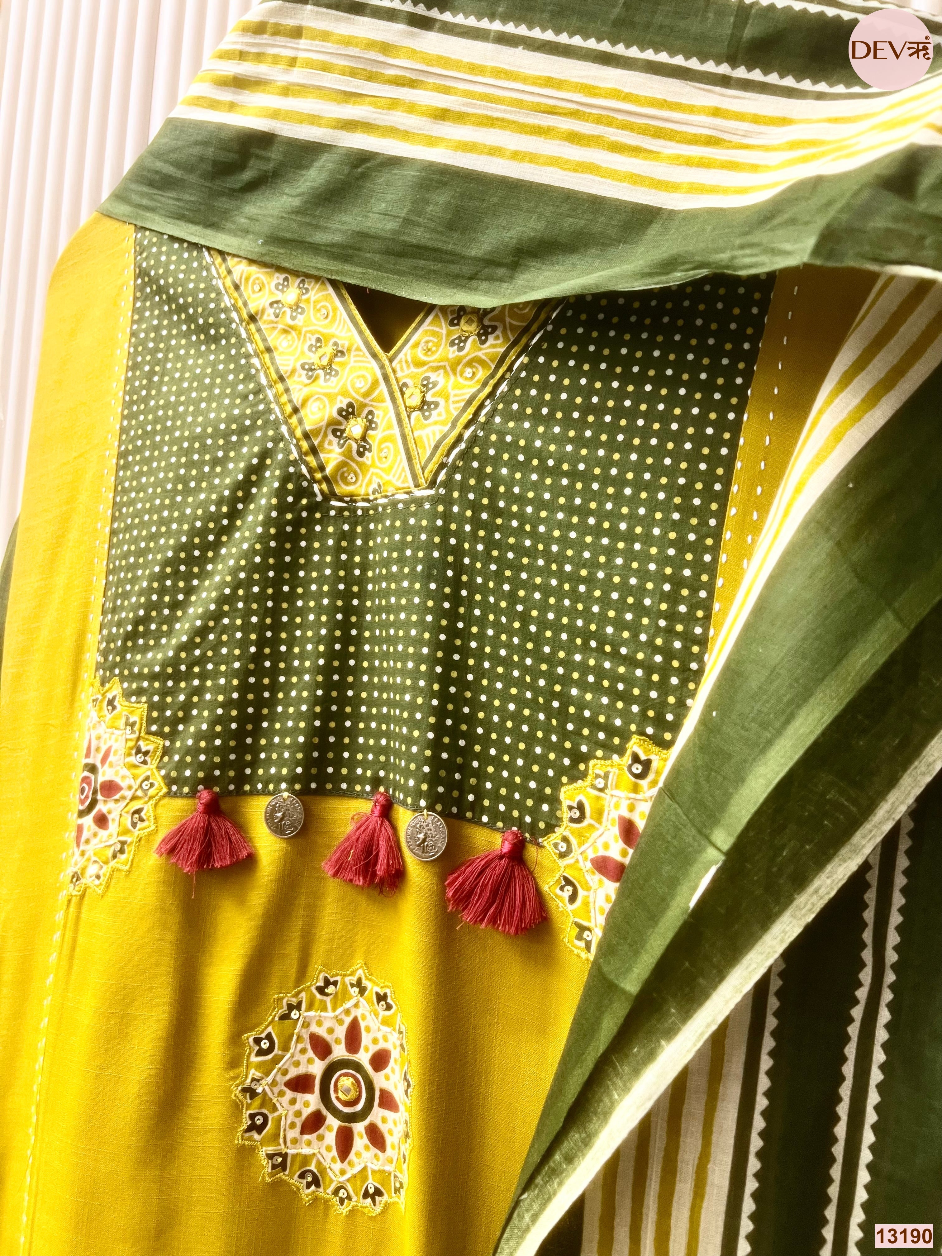 Mustard Slub Cotton Printed Unstitched 3-Piece Suit (Devri – D.No 13190)