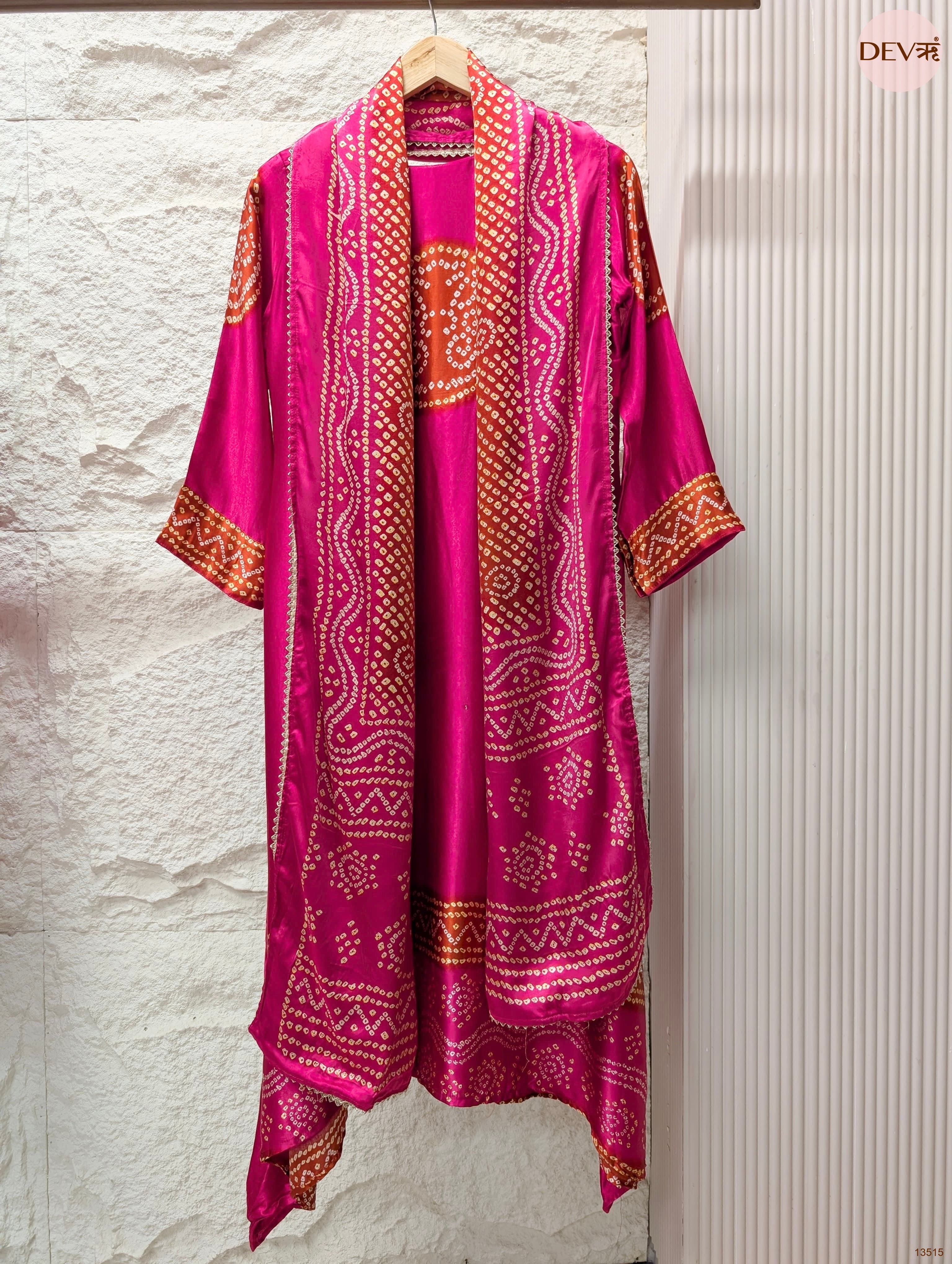 Gulnaar Gajji silk Embroidered Fuchsia 3-Piece Set (Devri – D.No 13515)