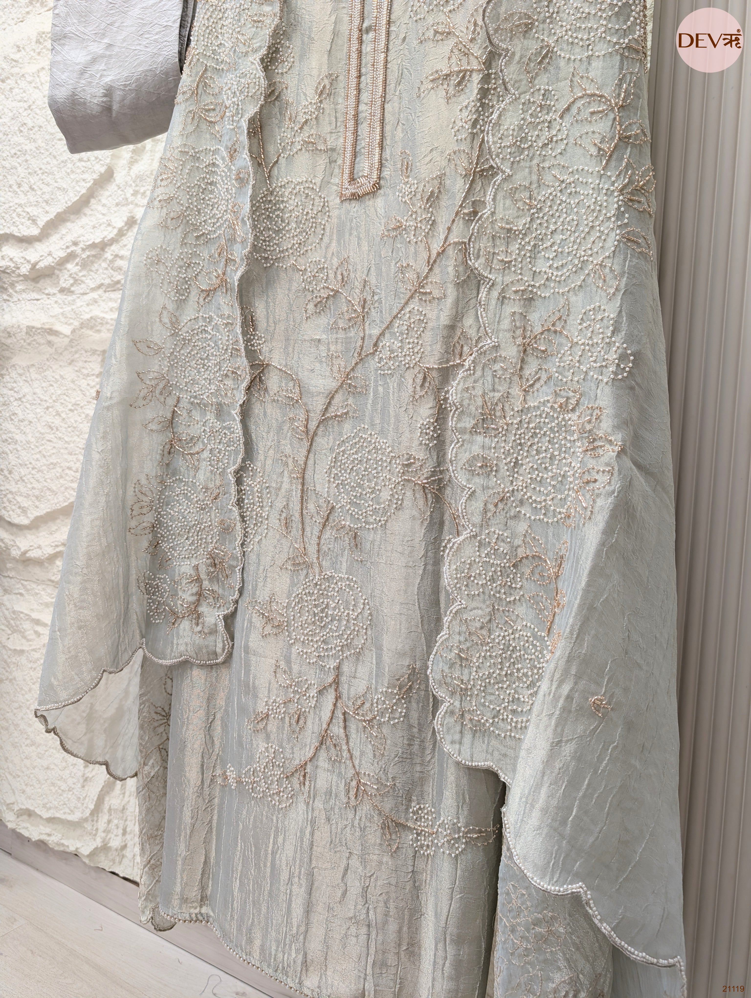 Grey Pure Tissue Crush Silk Embroidered Unstitched 3-Piece Suit (Devri – D.No 21119)