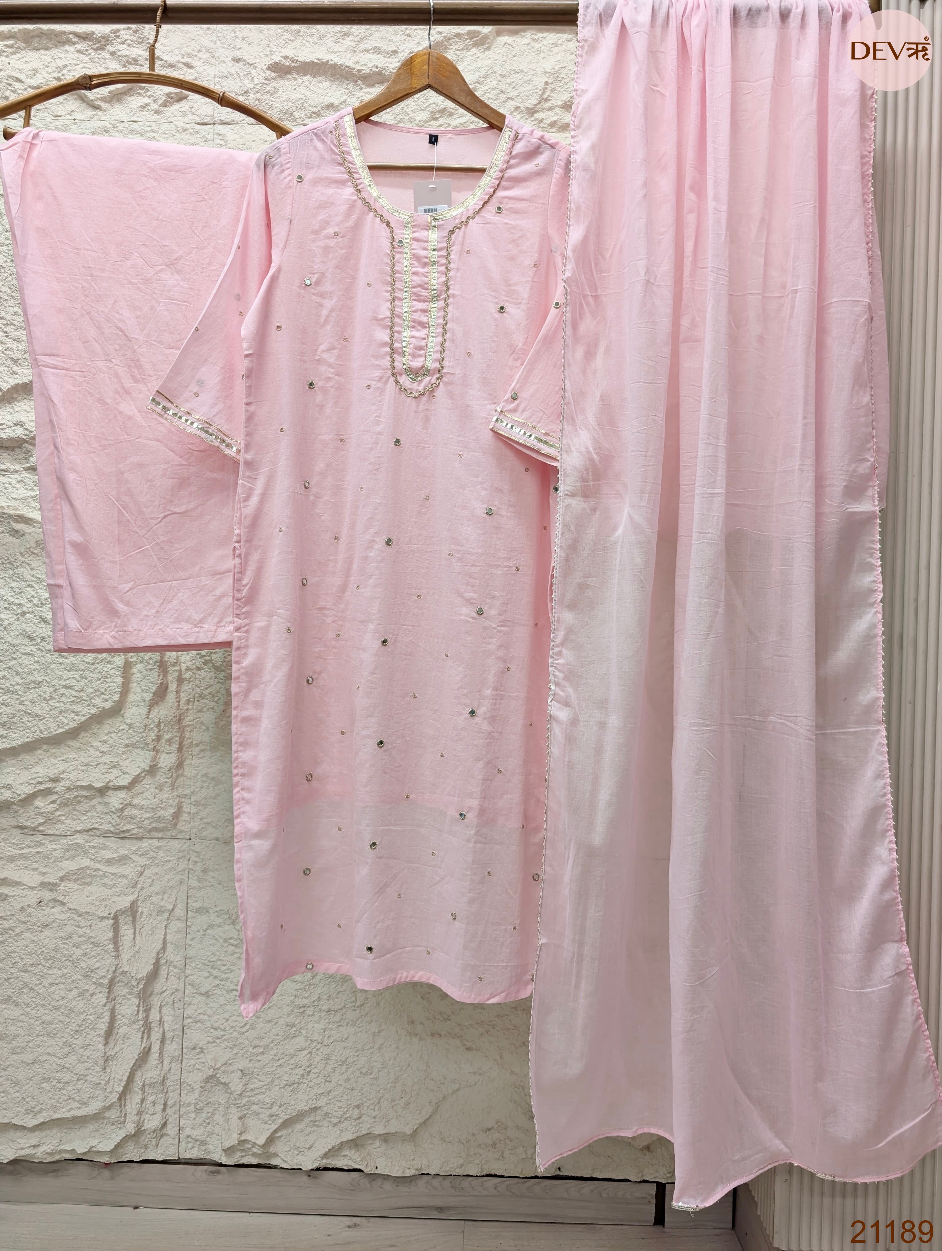 Gulnaar Pure mul cotton Embroidered Pink 3-Piece Set (Devri – D.No 21189)