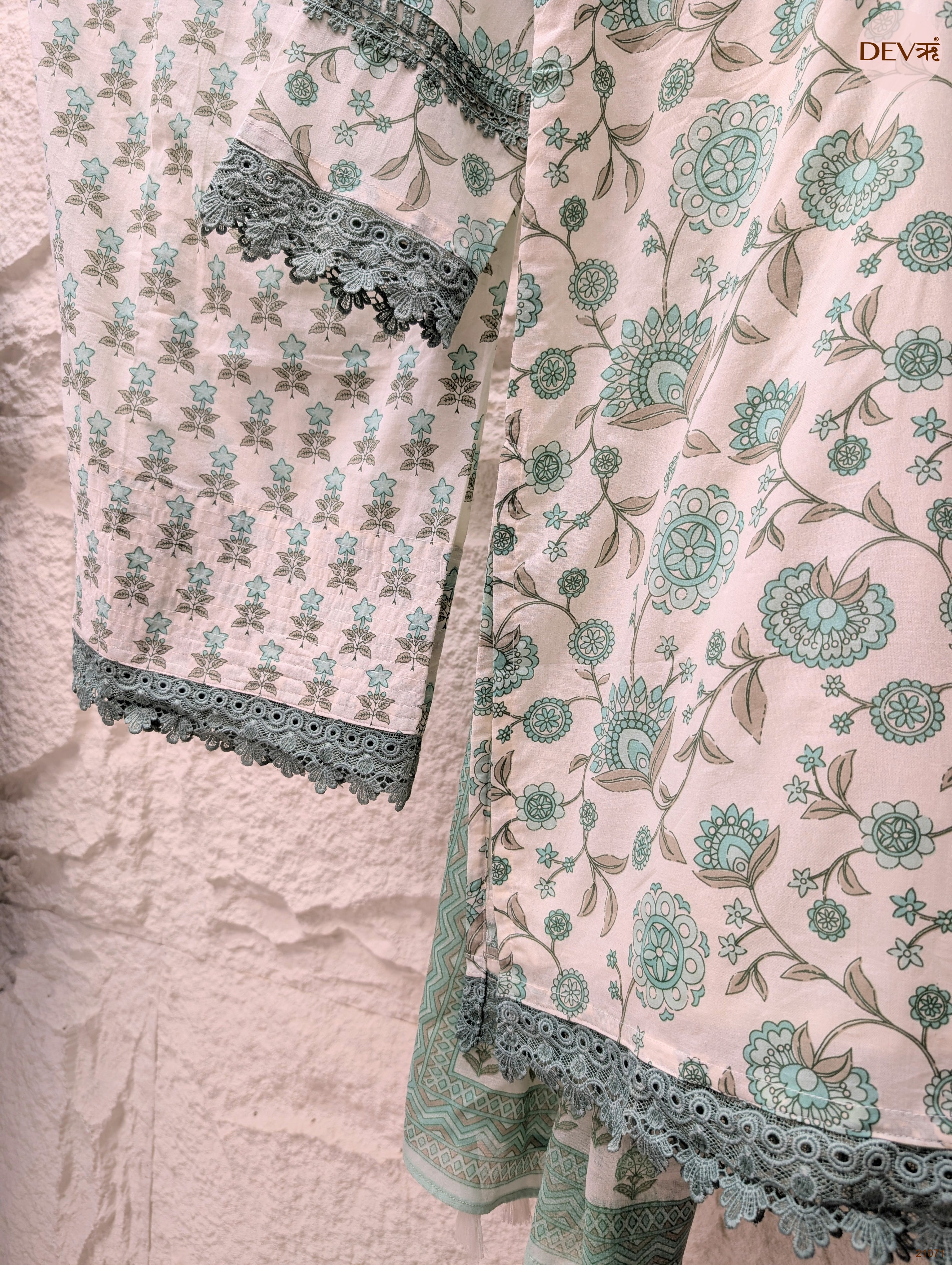 Gulnaar Pure Cotton Printed Mint Green 3-Piece Set (Devri – D.No 21071)