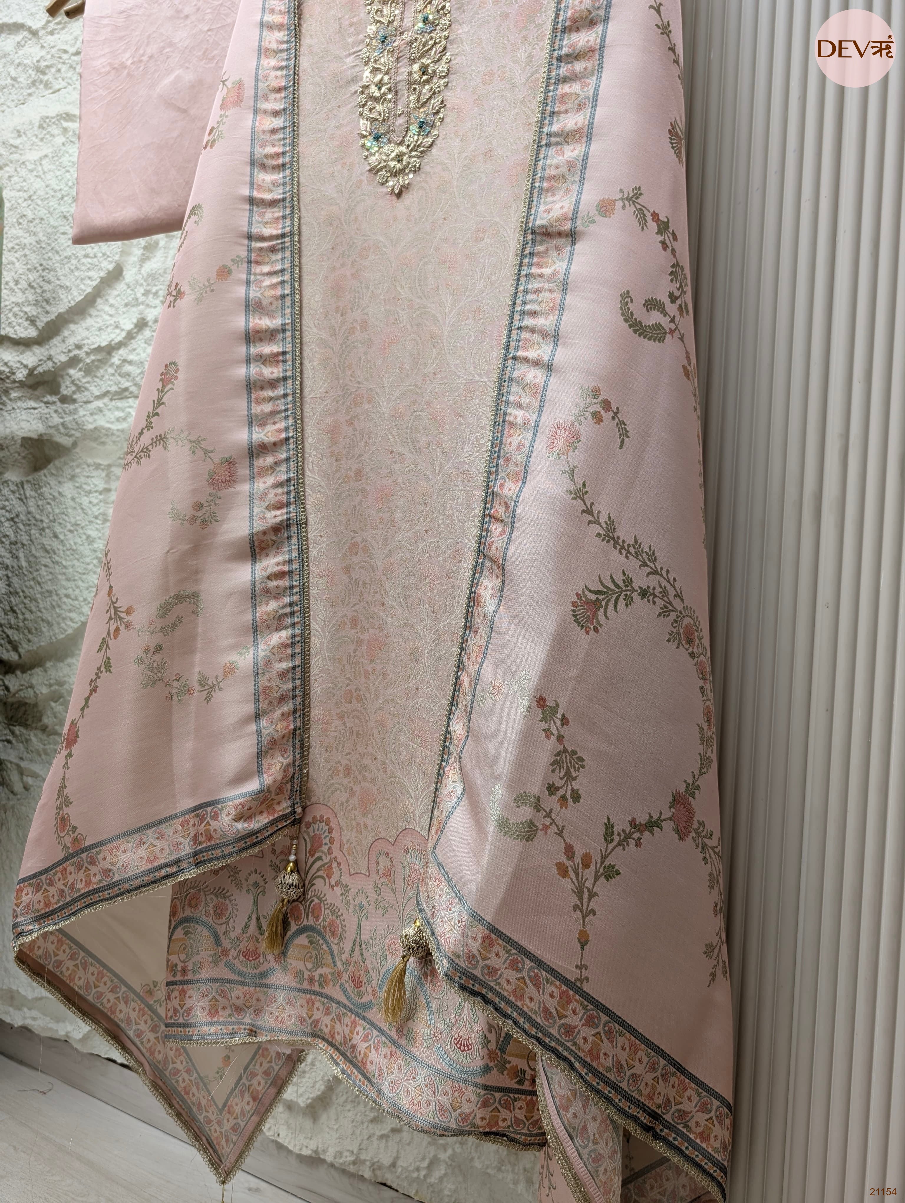 Pink Pure Banarasi Woven Silk Embroidered Unstitched 3-Piece Suit (Devri – D.No 21154)
