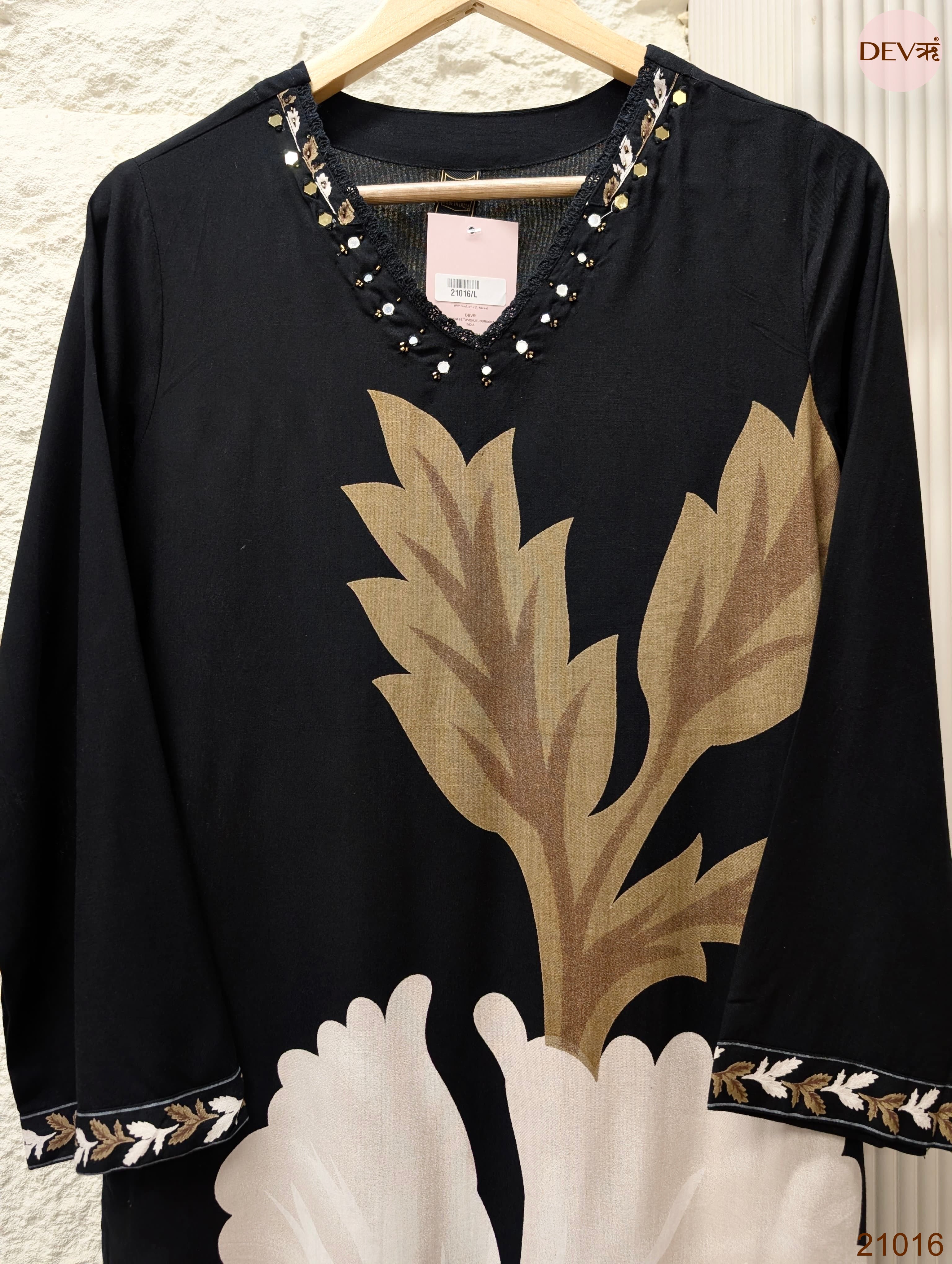 Gulnaar Reyon cotton Printed Black 2-Piece Set (Devri – D.No 21016)